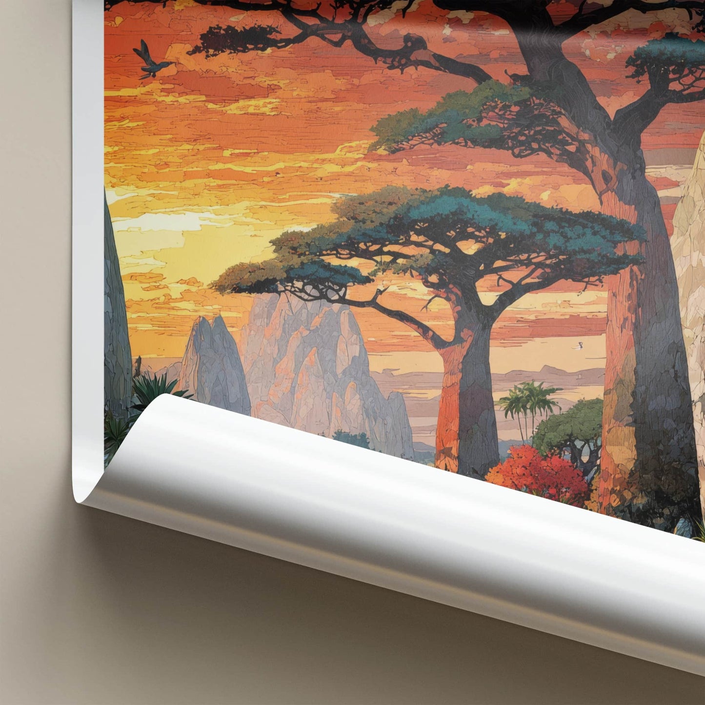 Madagascar Poster - Africa Travel Art - Giant Baobab Sunset Home Decor