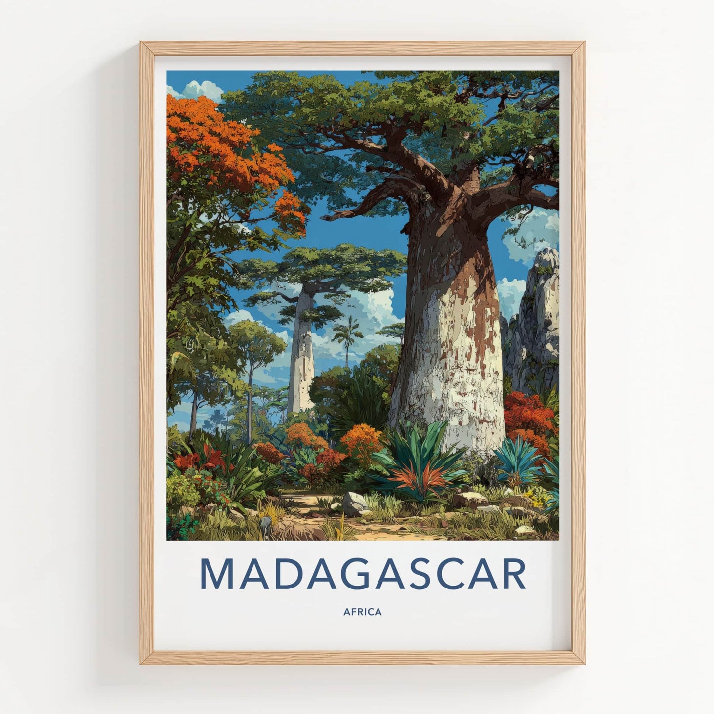 Madagascar Poster - Africa Travel Art - Tropical Baobab Landscape Home Decor