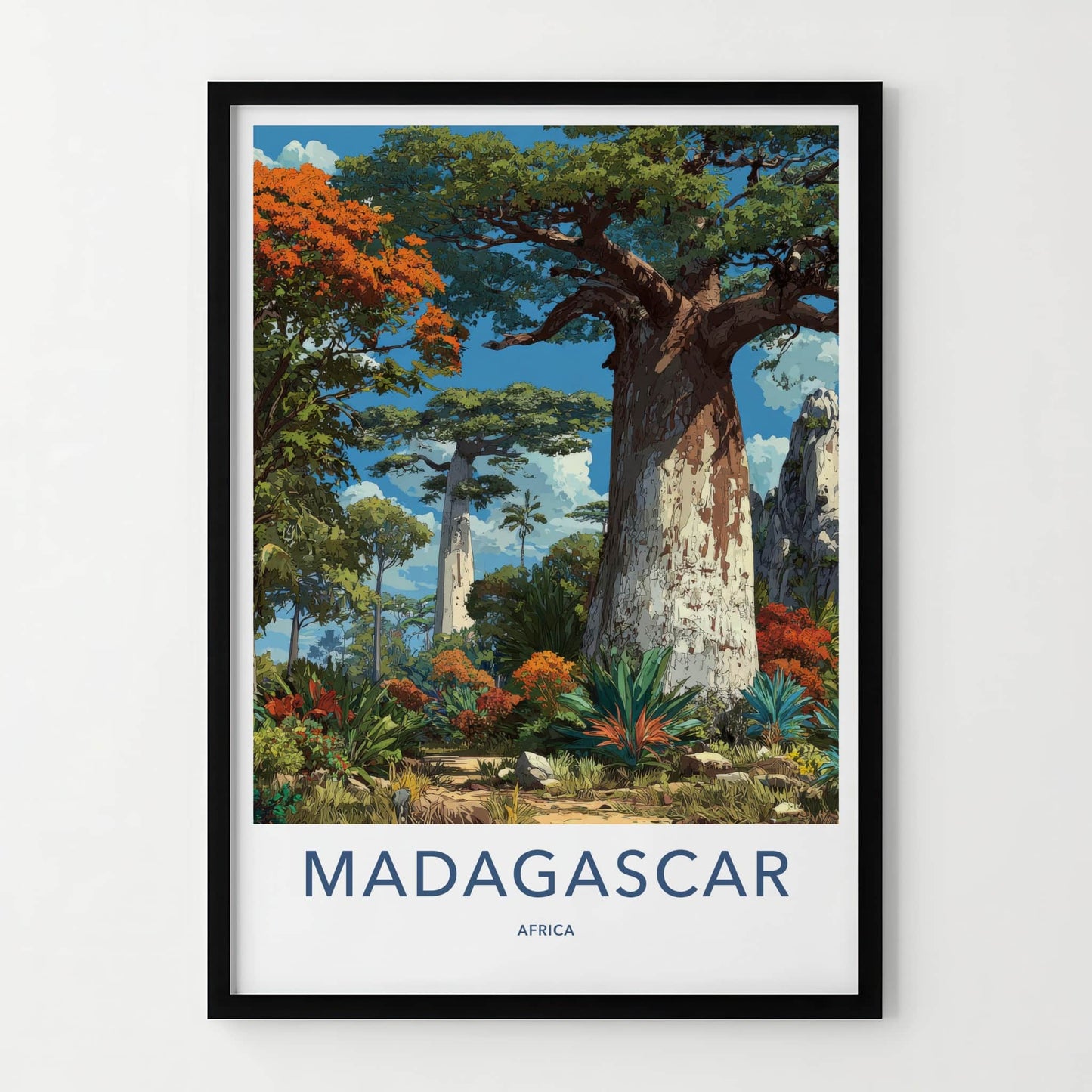 Madagascar Poster - Africa Travel Art - Tropical Baobab Landscape Home Decor
