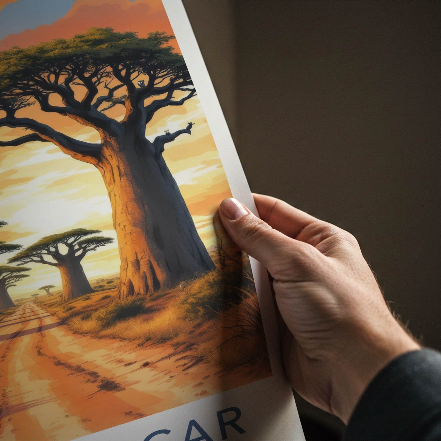 Madagascar Poster - Africa Travel Art - Vibrant Sunset Baobabs Home Decor