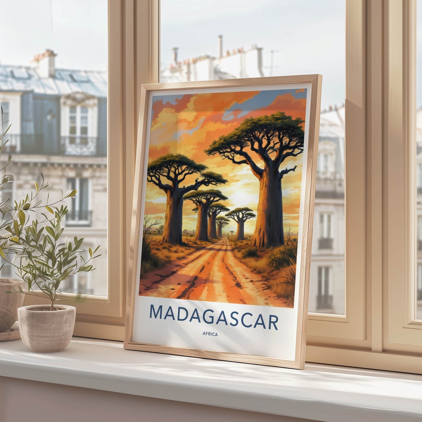 Madagascar Poster - Africa Travel Art - Vibrant Sunset Baobabs Home Decor