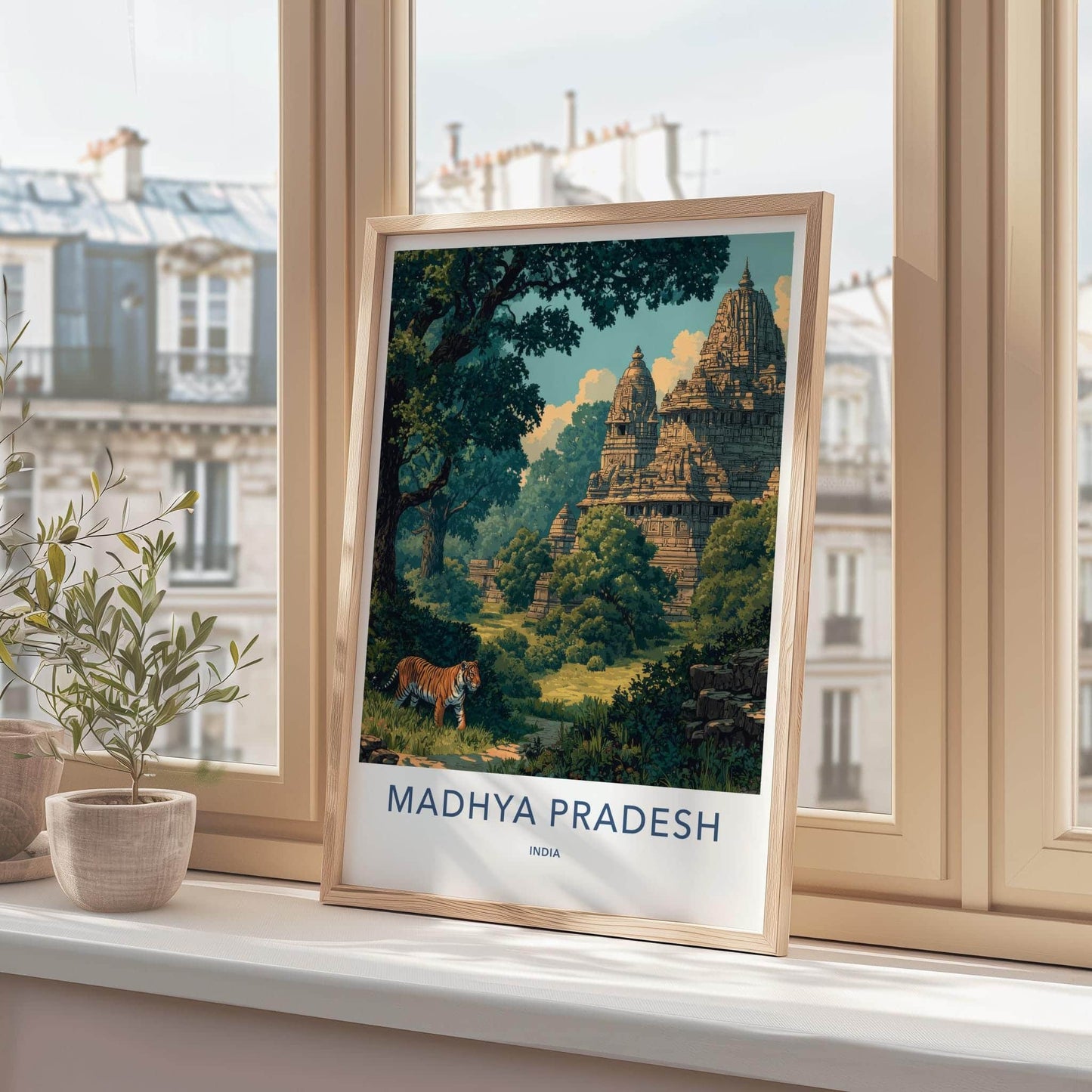 Madhya Pradesh Poster - India Wall Art - Madhya Pradesh Tiger Old Temple Gift