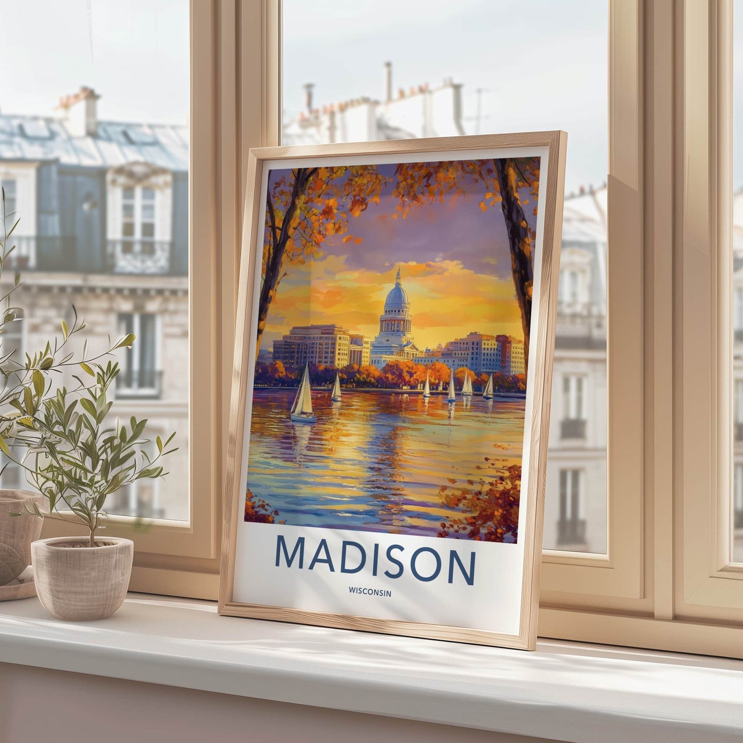 Madison Poster - Wisconsin Art Print - Autumn Capitol Sailboats Home Decor