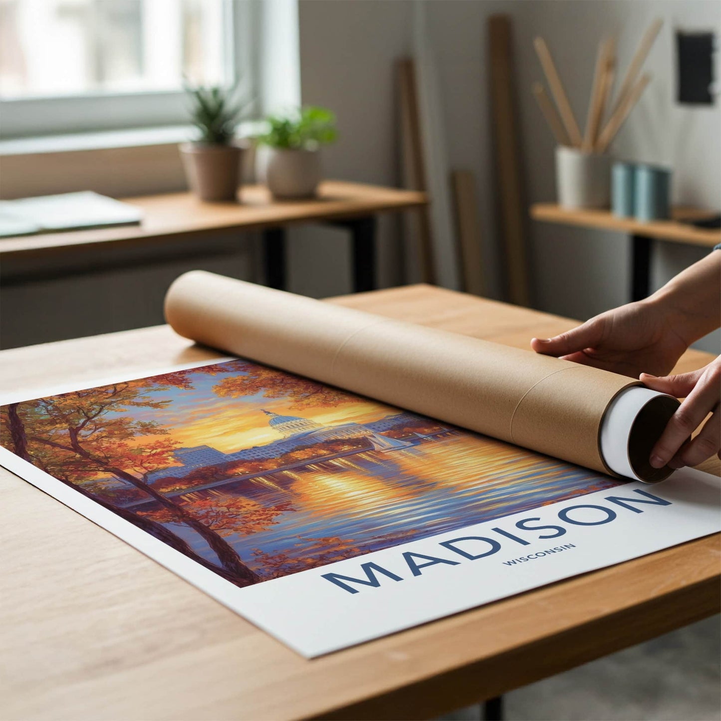 Madison Poster - Wisconsin Art Print - Capitol Lake Sunset Home Decor