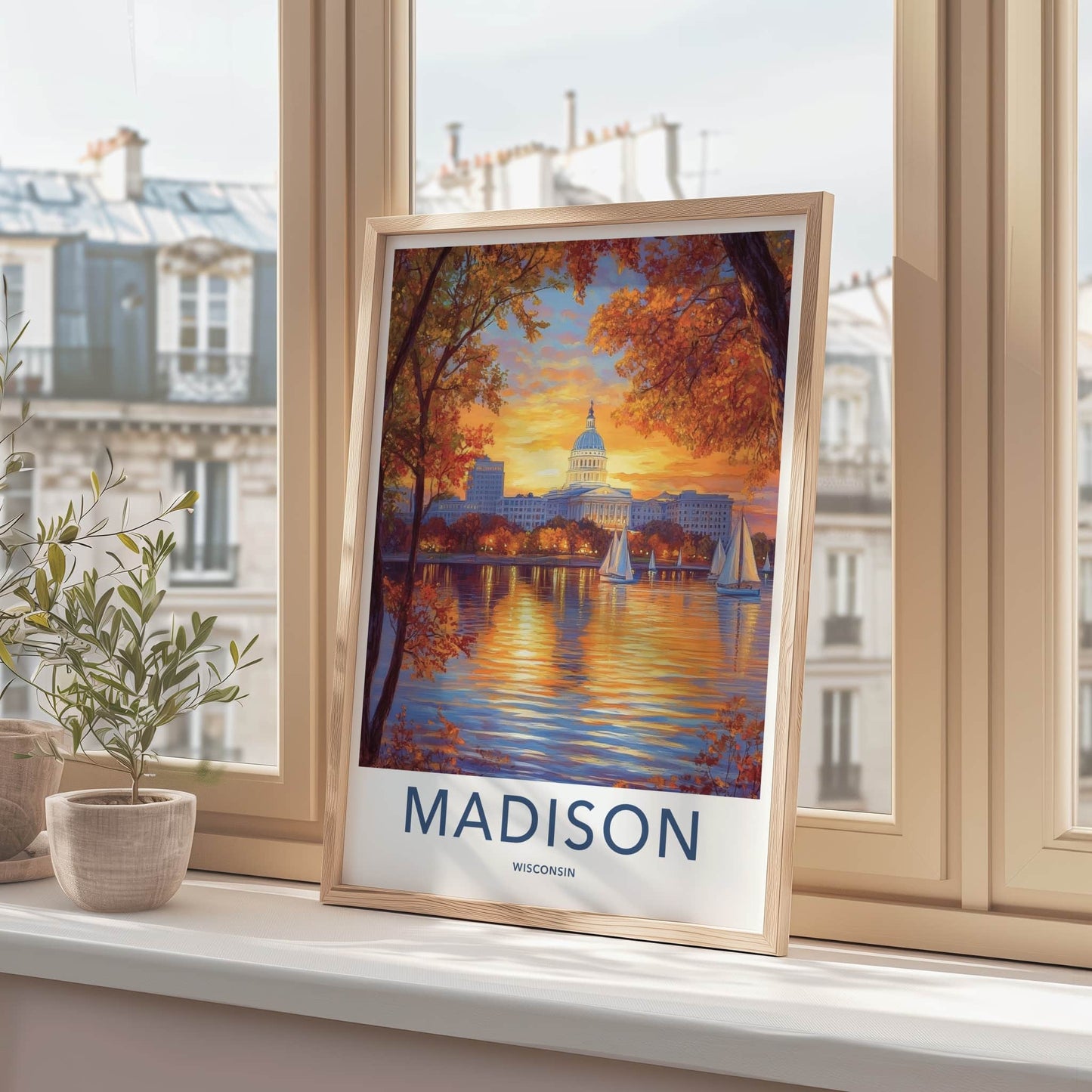 Madison Poster - Wisconsin Art Print - Capitol Lake Sunset Home Decor