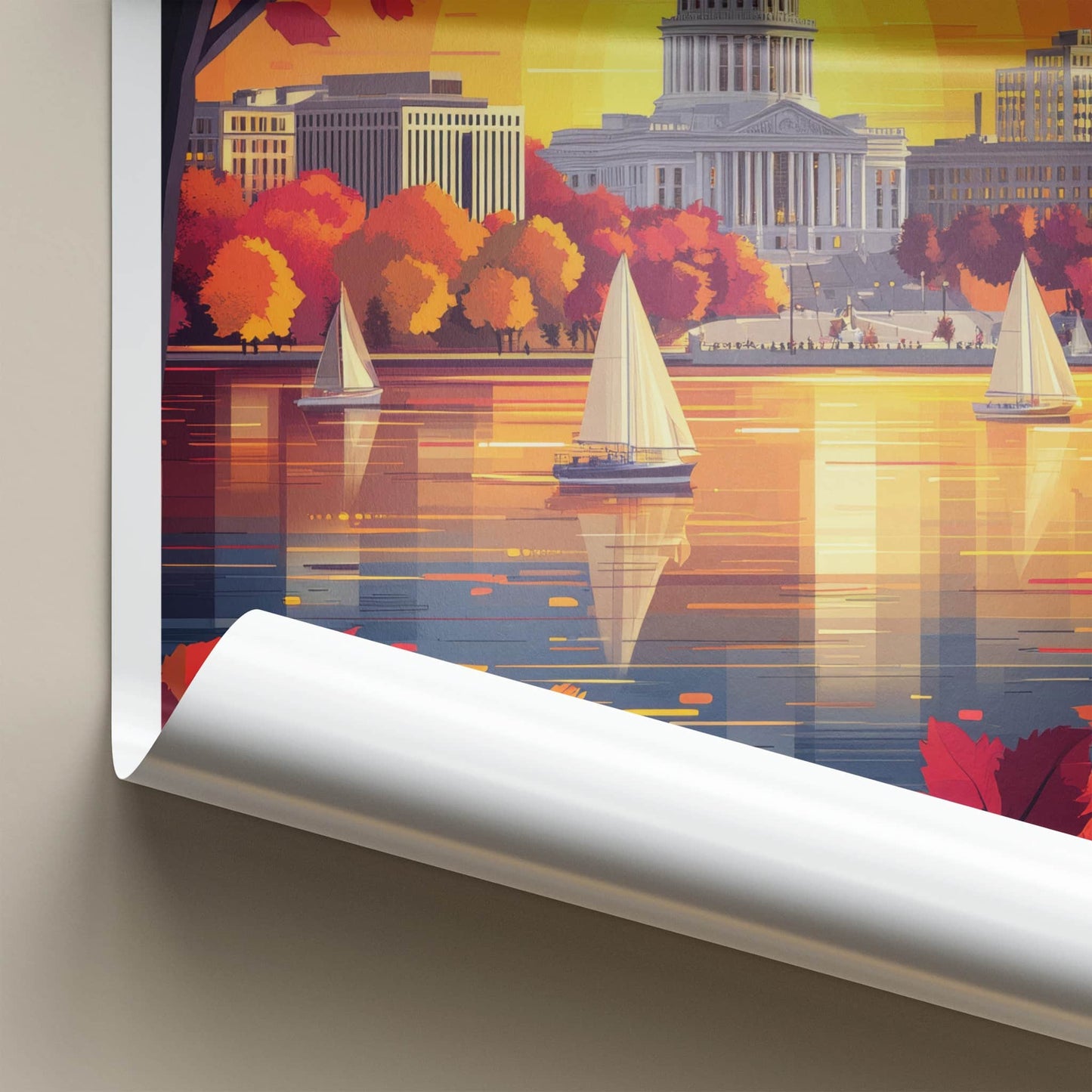 Madison Poster - Wisconsin Travel Art - Autumn Lake Sunset Home Decor