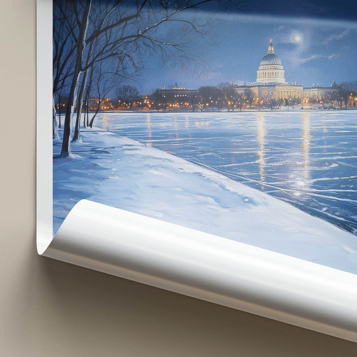 Madison Poster - Wisconsin Travel Art - Moonlit Capitol Reflection Wall Decor