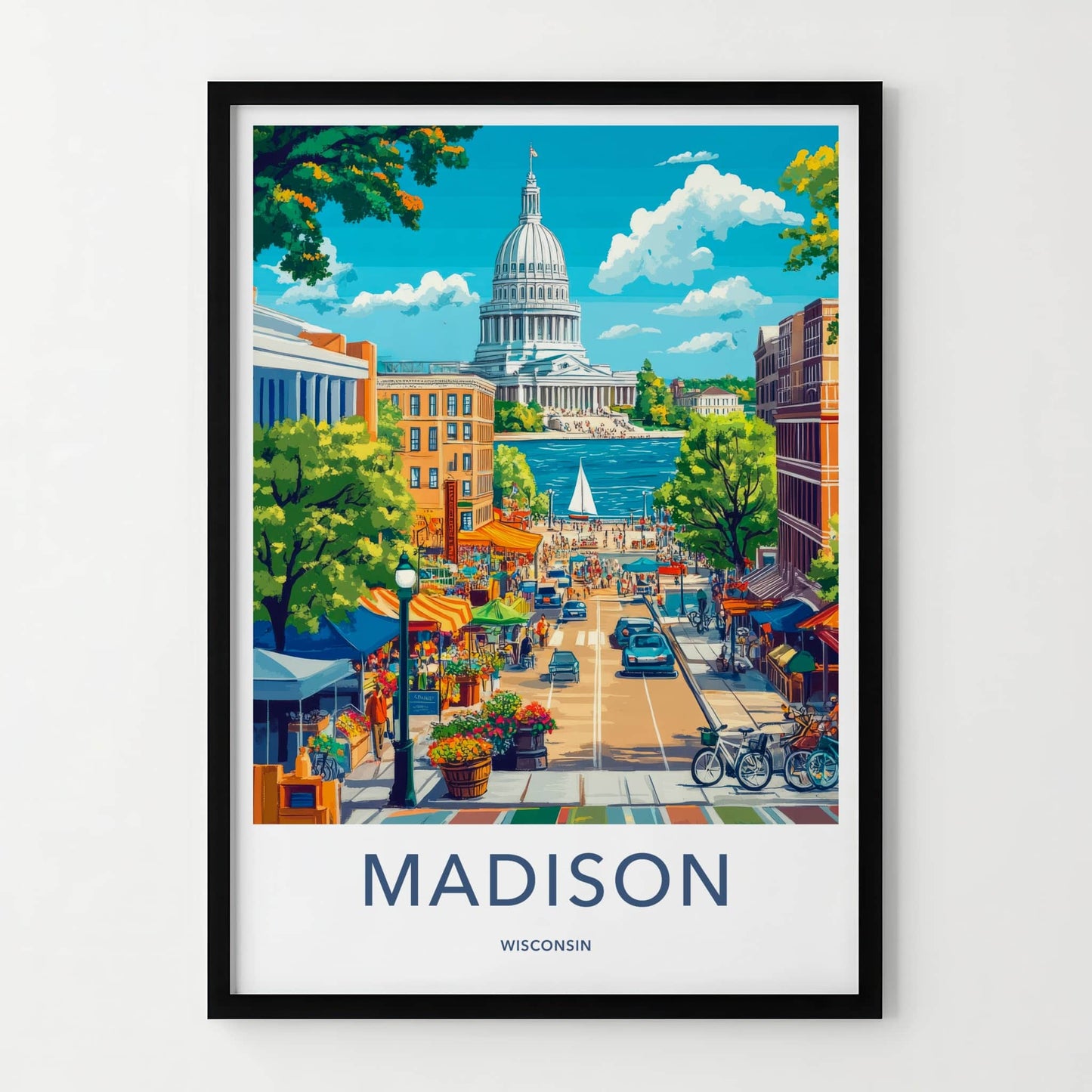 Madison Poster - Wisconsin Travel Art - Vibrant Street Scene Home Decor