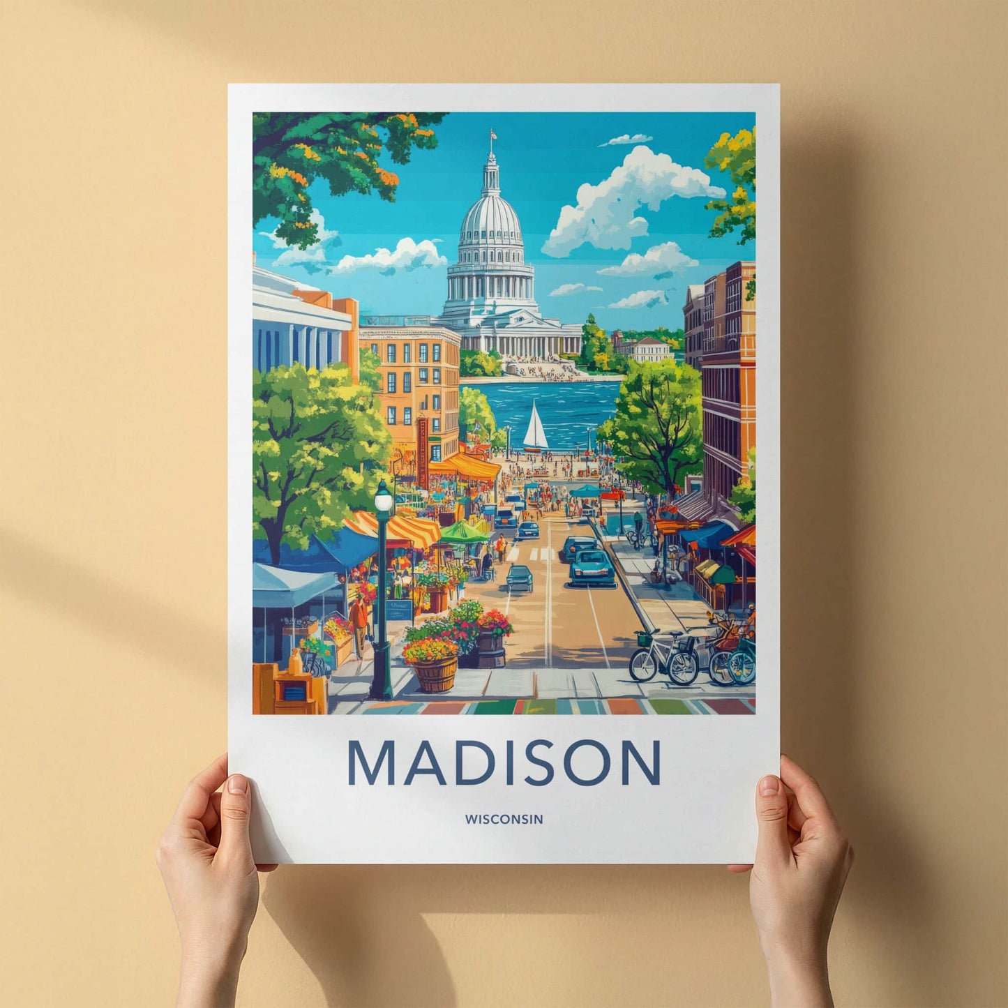 Madison Poster - Wisconsin Travel Art - Vibrant Street Scene Home Decor