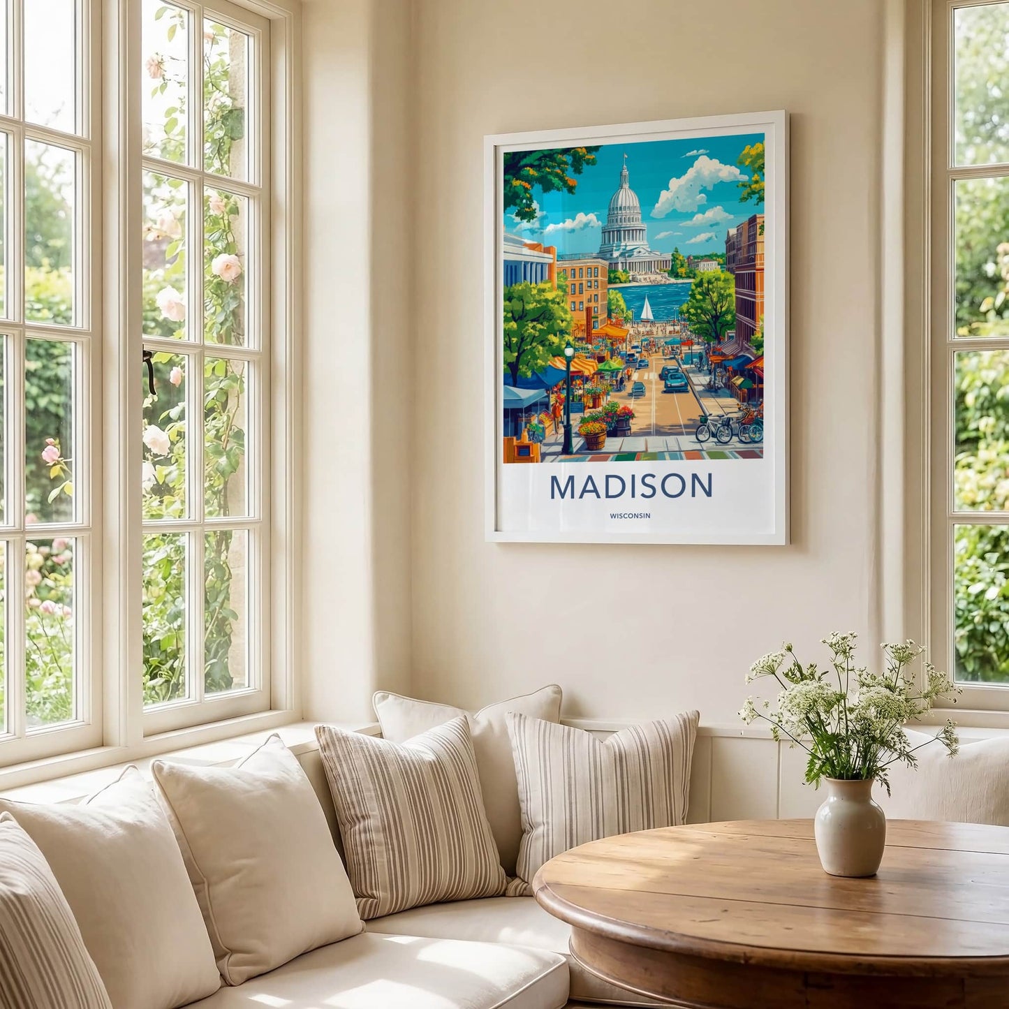 Madison Poster - Wisconsin Travel Art - Vibrant Street Scene Home Decor
