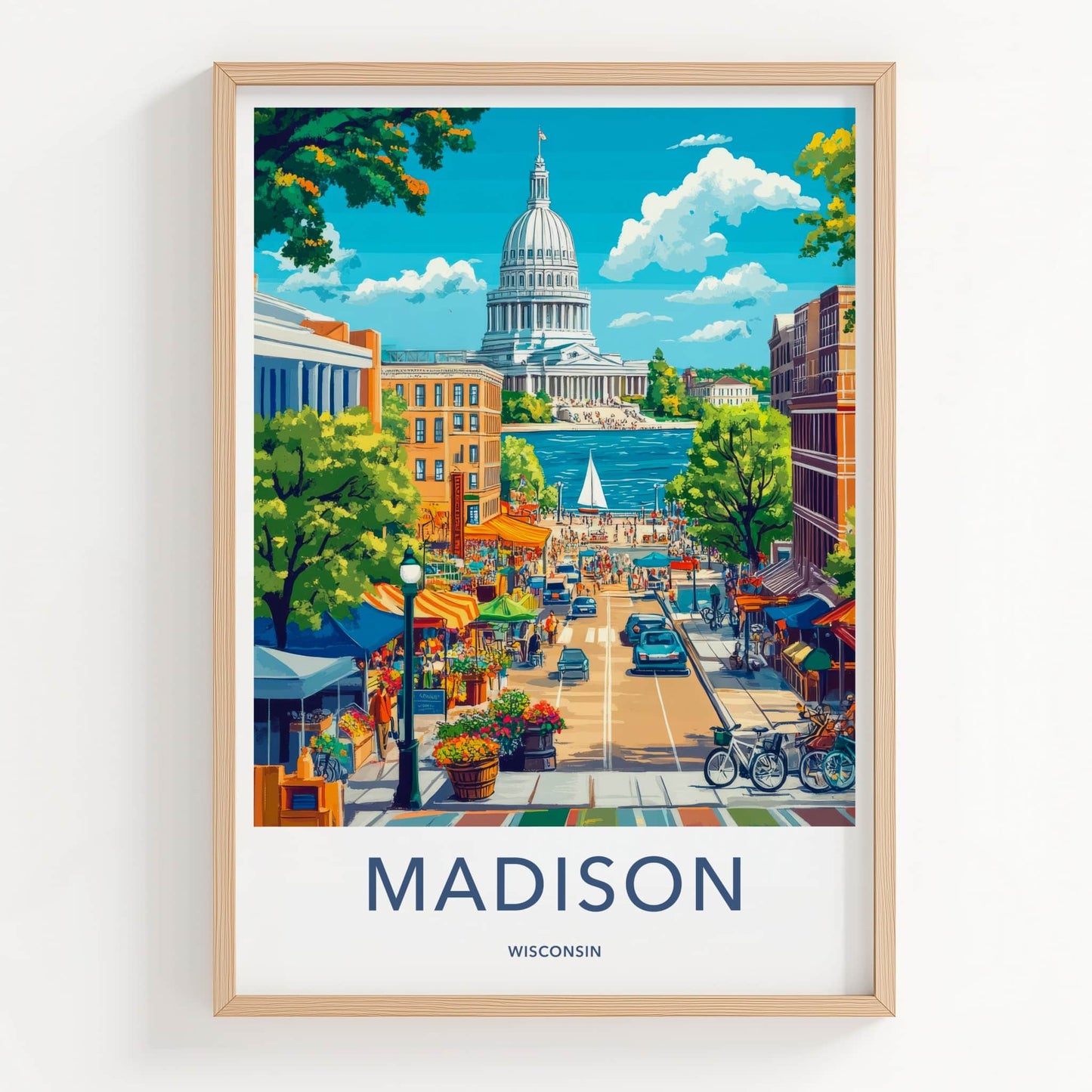 Madison Poster - Wisconsin Travel Art - Vibrant Street Scene Home Decor