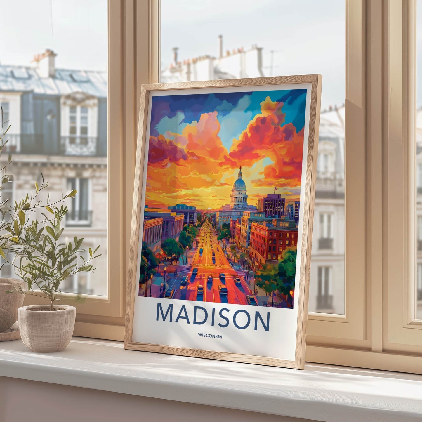 Madison Poster - Wisconsin Travel Art - Vibrant Sunset City Home Decor