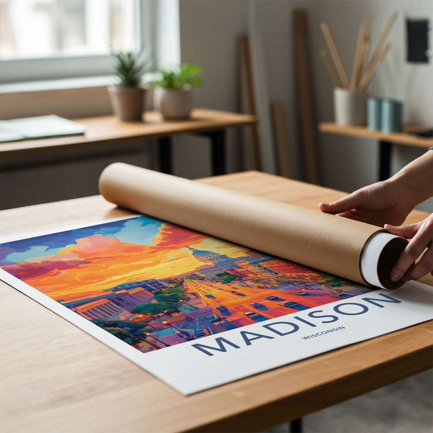 Madison Poster - Wisconsin Travel Art - Vibrant Sunset City Home Decor