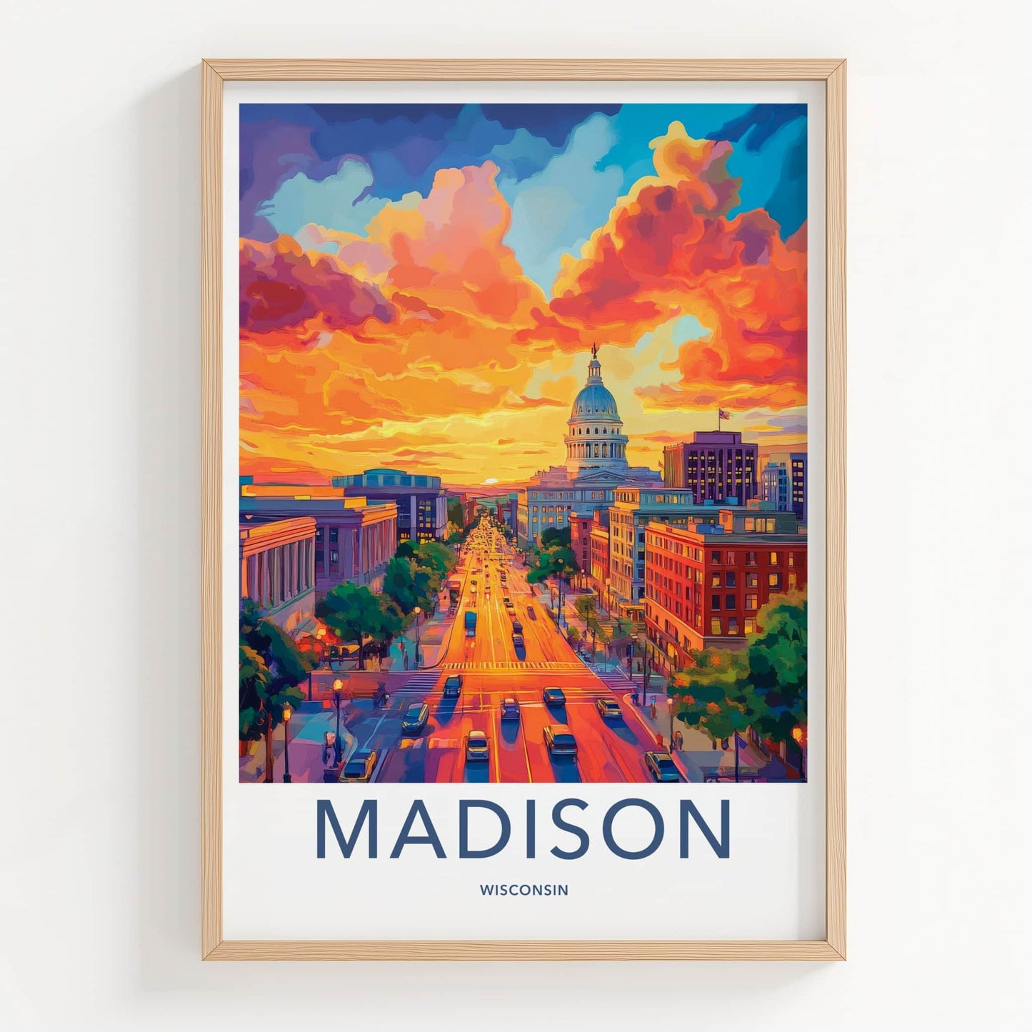 Madison Poster - Wisconsin Travel Art - Vibrant Sunset City Home Decor