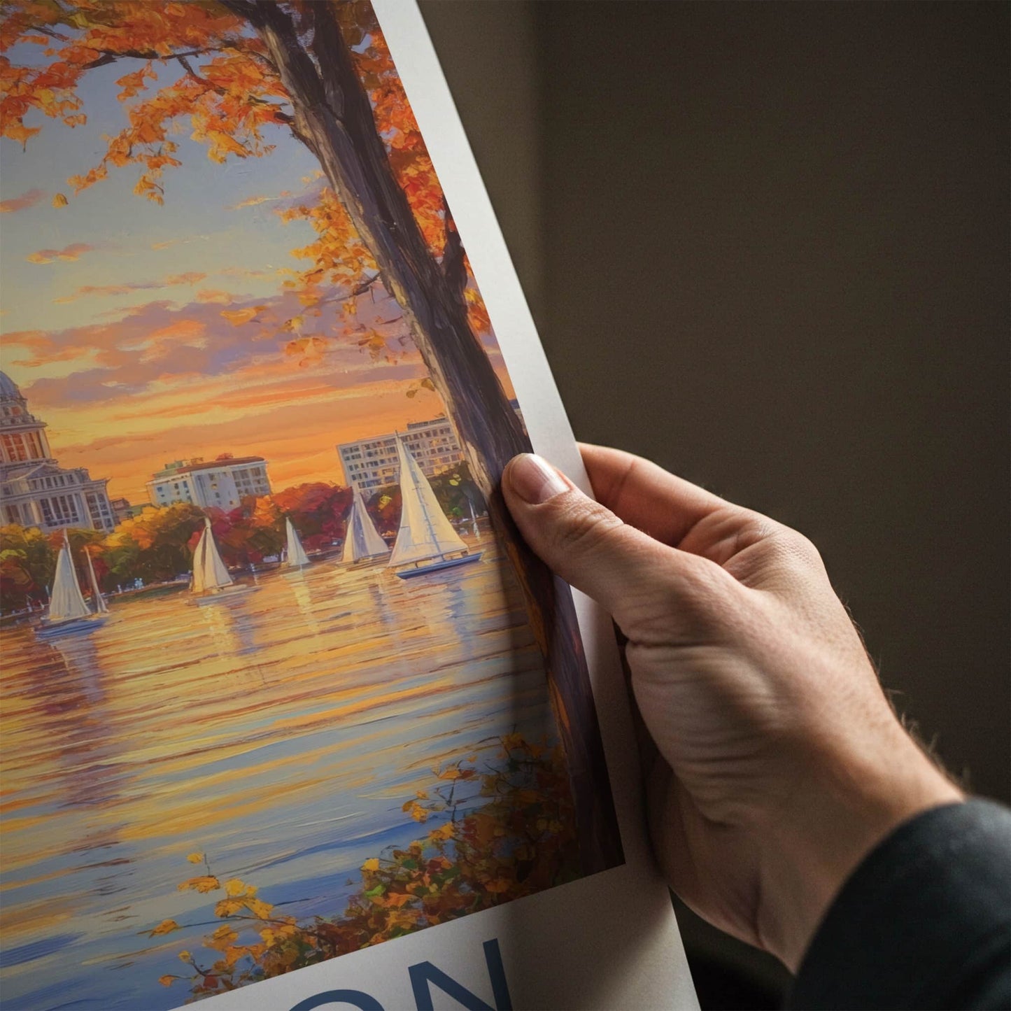 Madison Poster - Wisconsin Travel Print - Golden Lake Reflections Home Decor