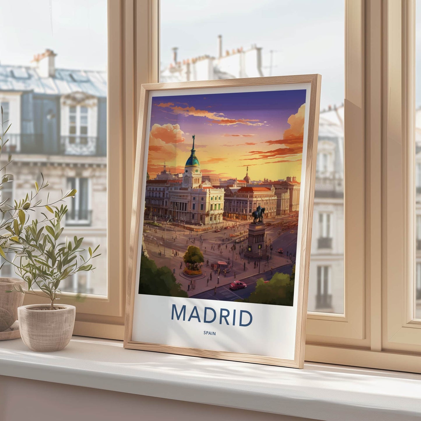 Madrid Poster - Spain Travel Art - Urban Evening Scene Home Decor