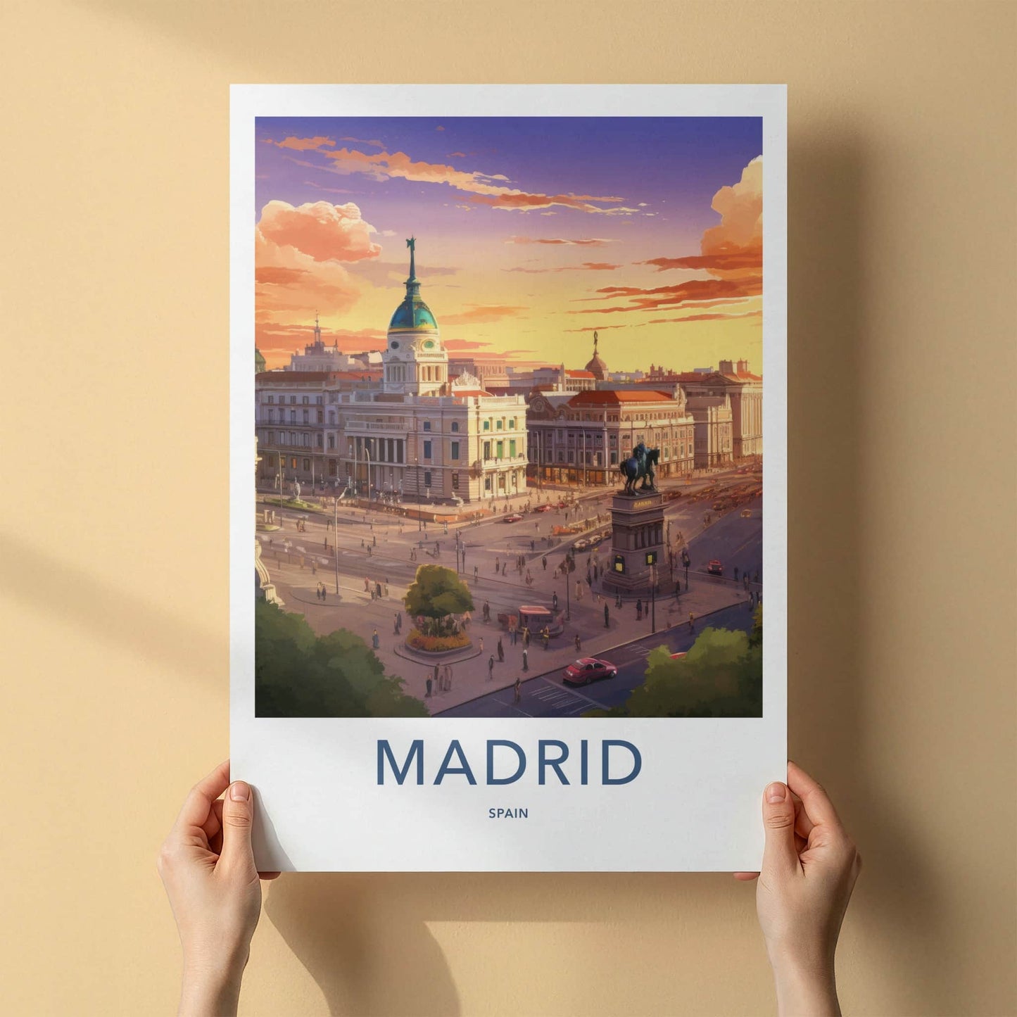 Madrid Poster - Spain Travel Art - Urban Evening Scene Home Decor