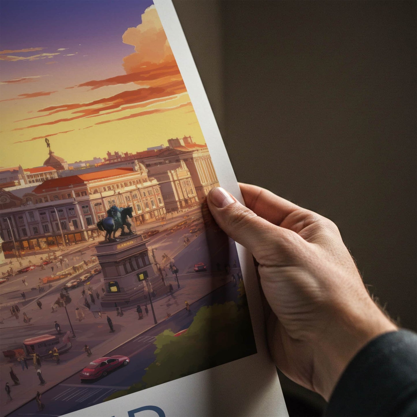 Madrid Poster - Spain Travel Art - Urban Evening Scene Home Decor