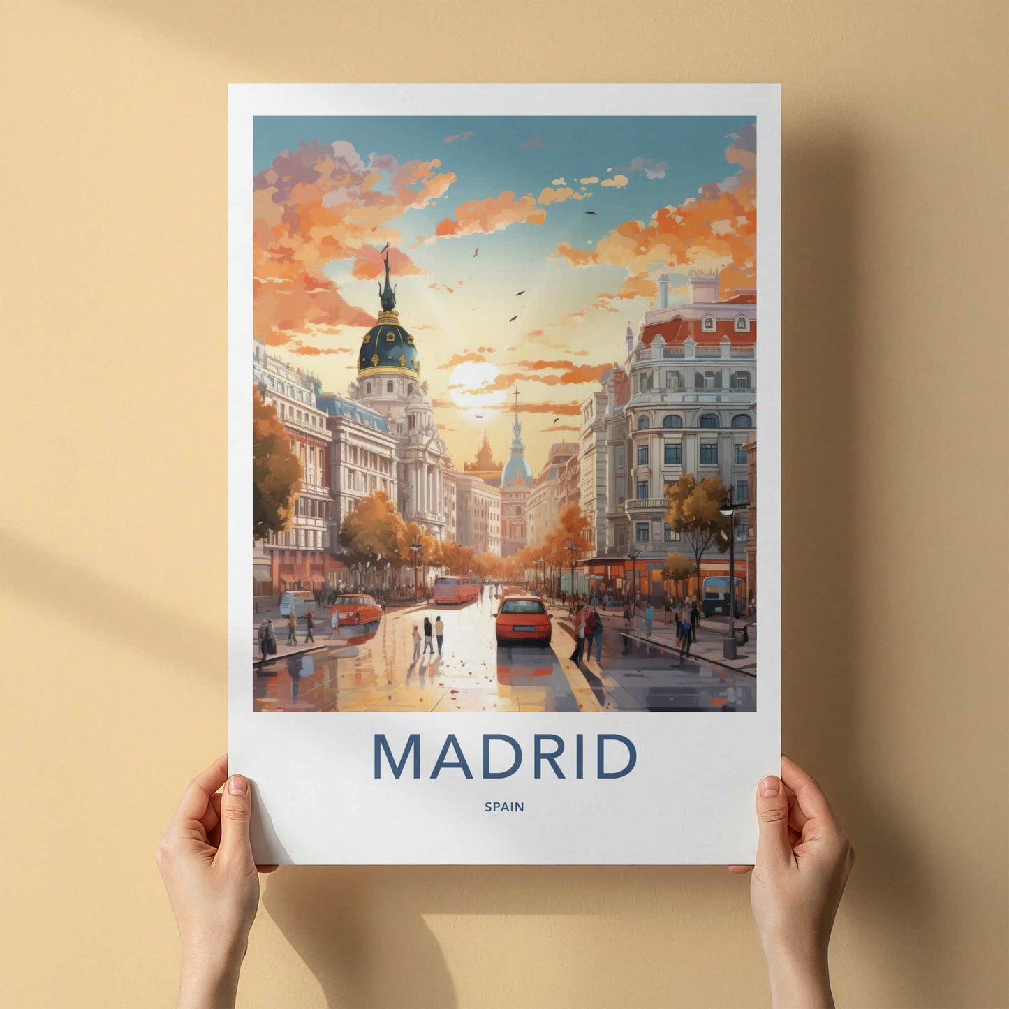 Madrid Poster - Spain Travel Art - Vibrant City Sunset Home Decor
