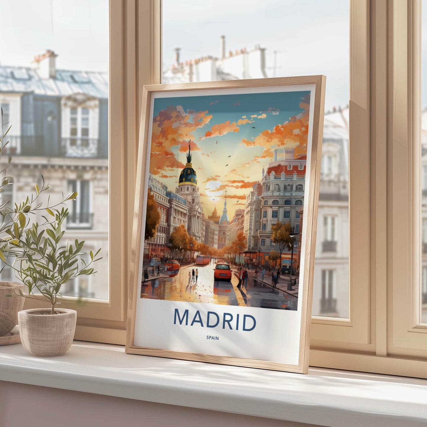 Madrid Poster - Spain Travel Art - Vibrant City Sunset Home Decor