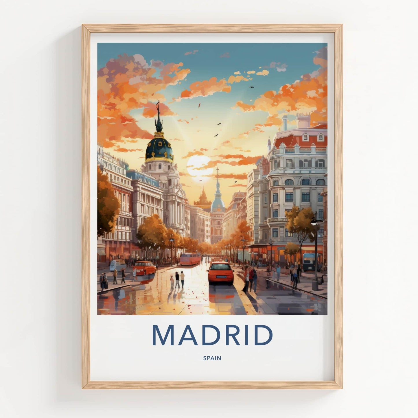 Madrid Poster - Spain Travel Art - Vibrant City Sunset Home Decor