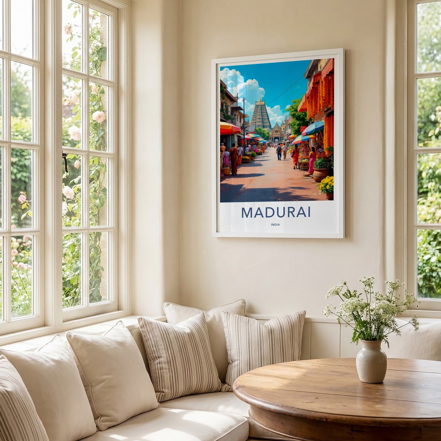 Madurai Poster - India Travel Art - Tamil Nadu Bustling Market Temple Home Decor