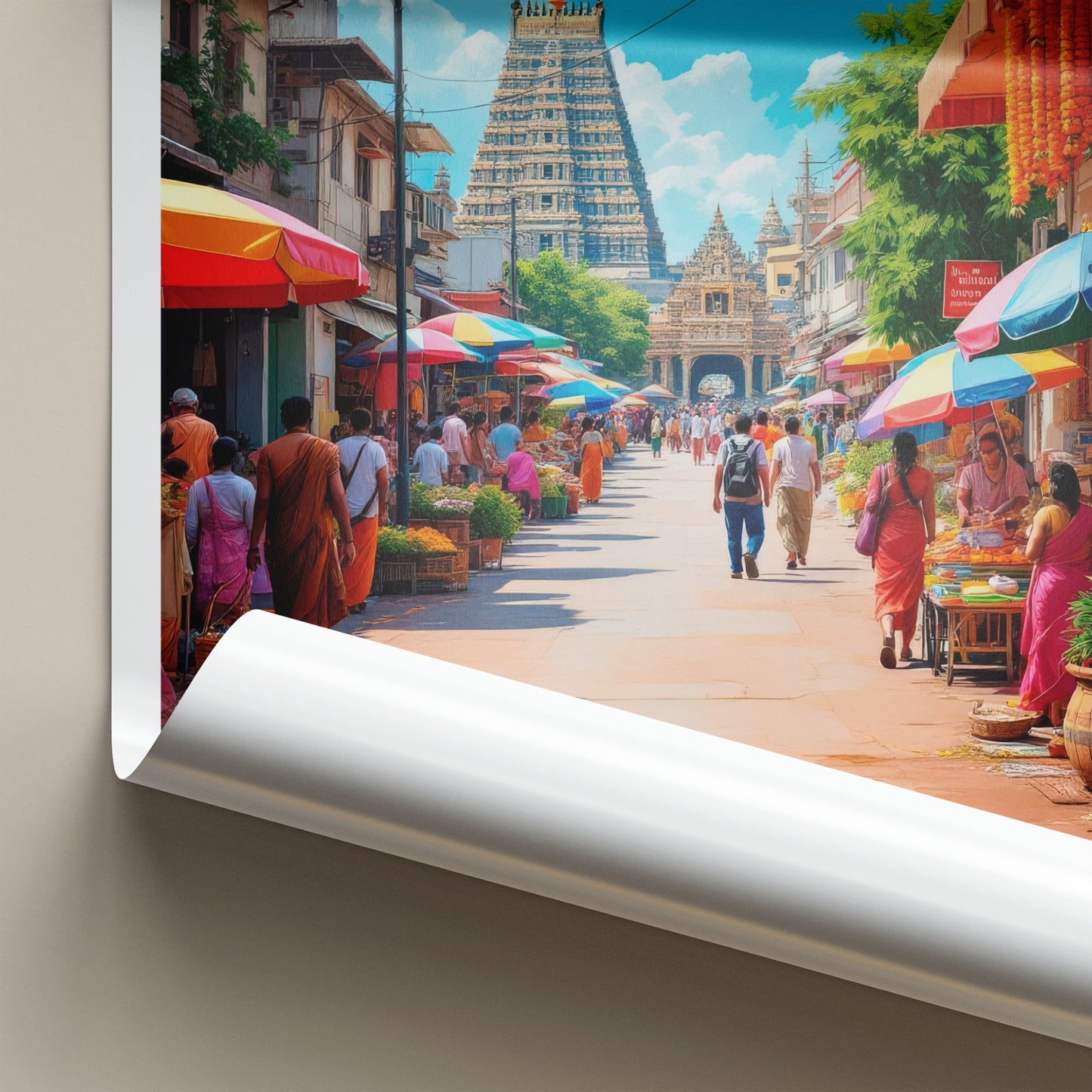 Madurai Poster - India Travel Art - Tamil Nadu Bustling Market Temple Home Decor