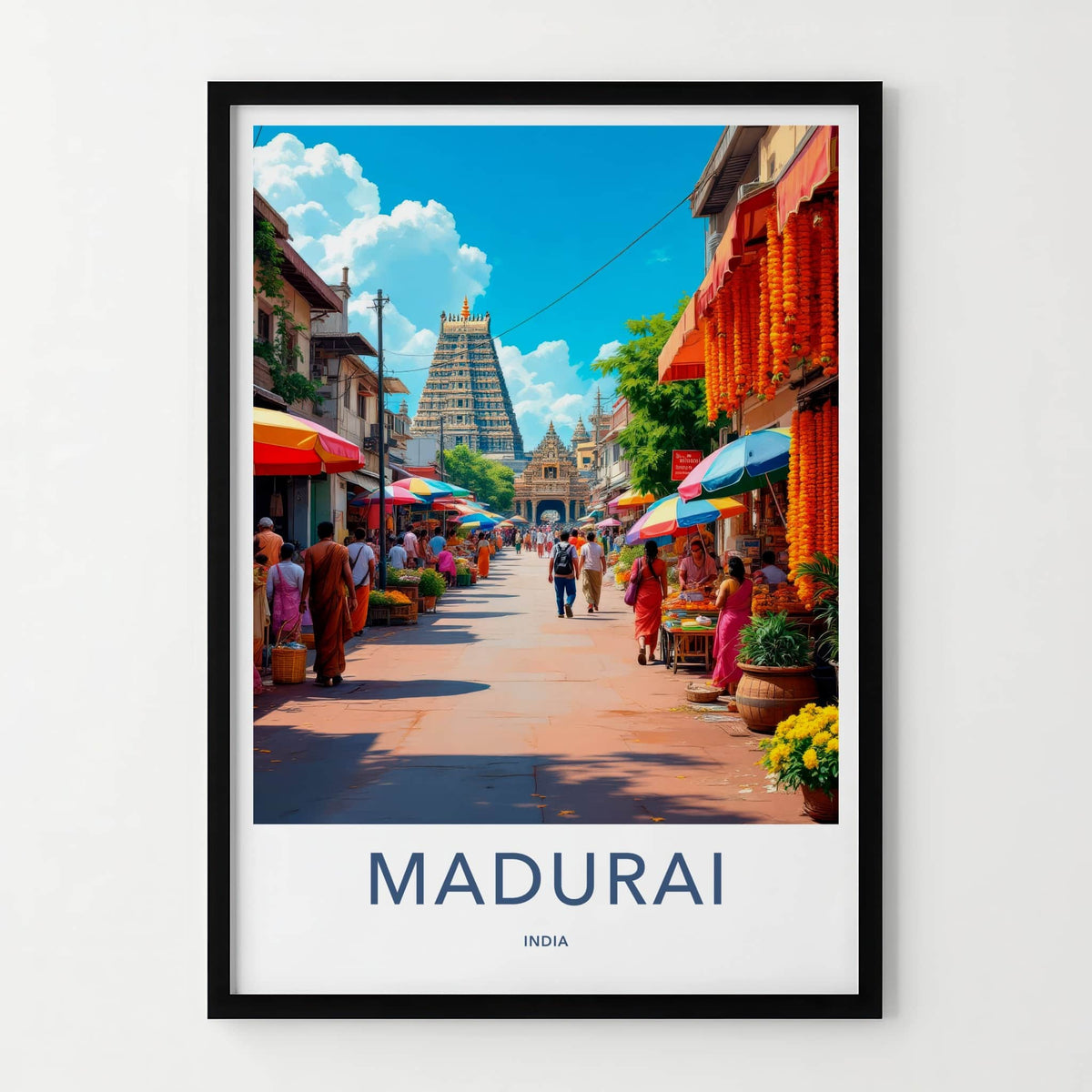 Madurai Poster - India Travel Art - Tamil Nadu Bustling Market Temple Home Decor