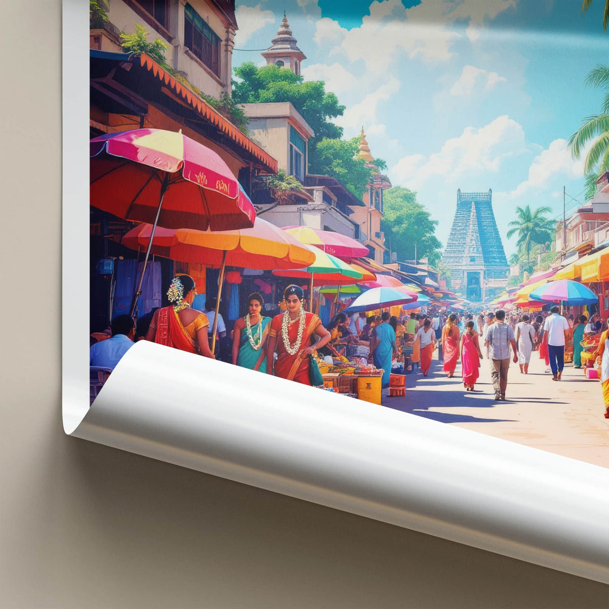 Madurai Poster - India Travel Art - Tamil Nadu Colorful Market Scene Home Decor