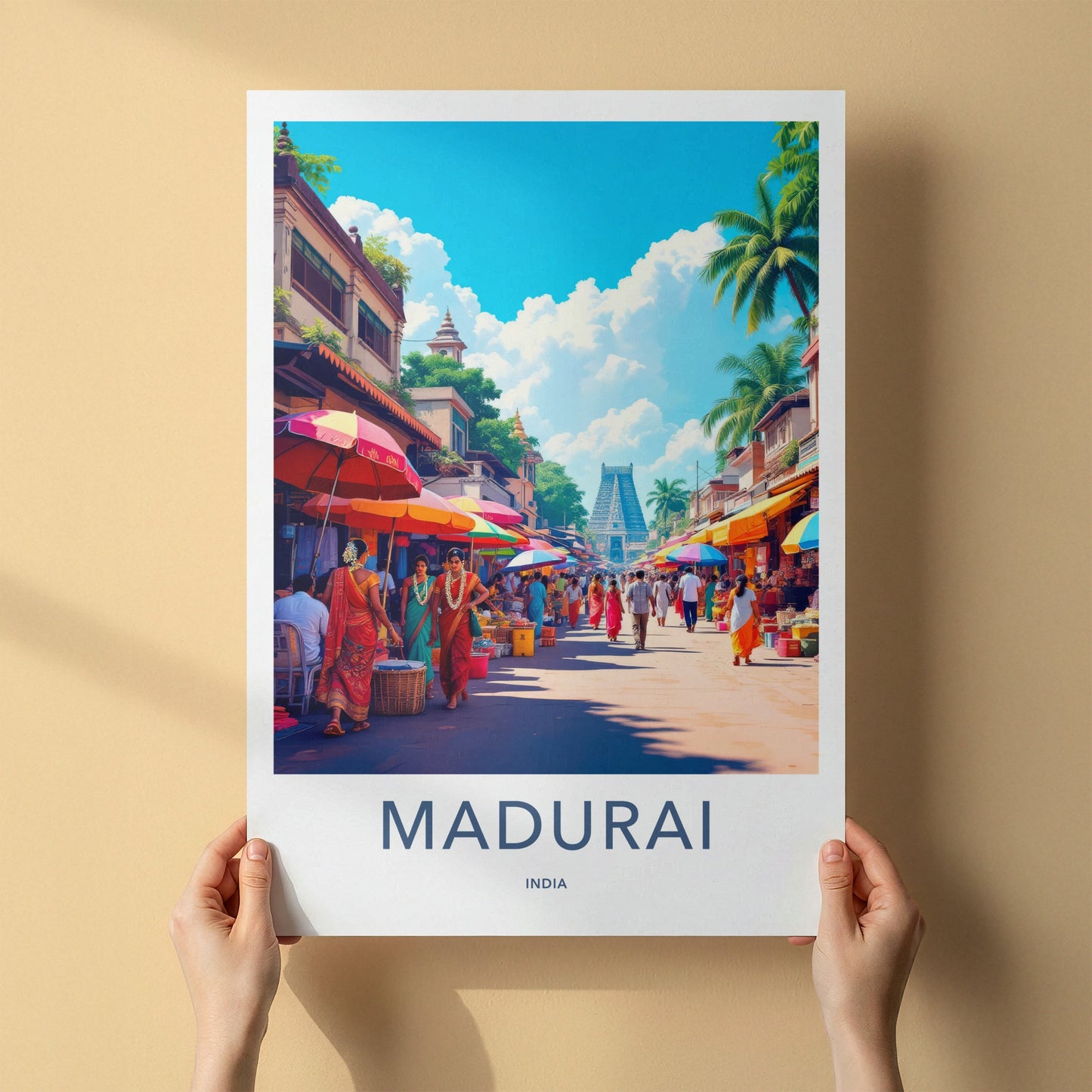 Madurai Poster - India Travel Art - Tamil Nadu Colorful Market Scene Home Decor