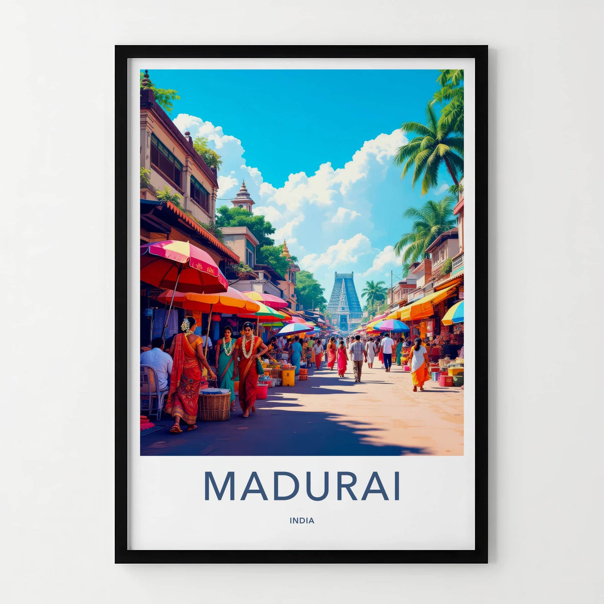 Madurai Poster - India Travel Art - Tamil Nadu Colorful Market Scene Home Decor