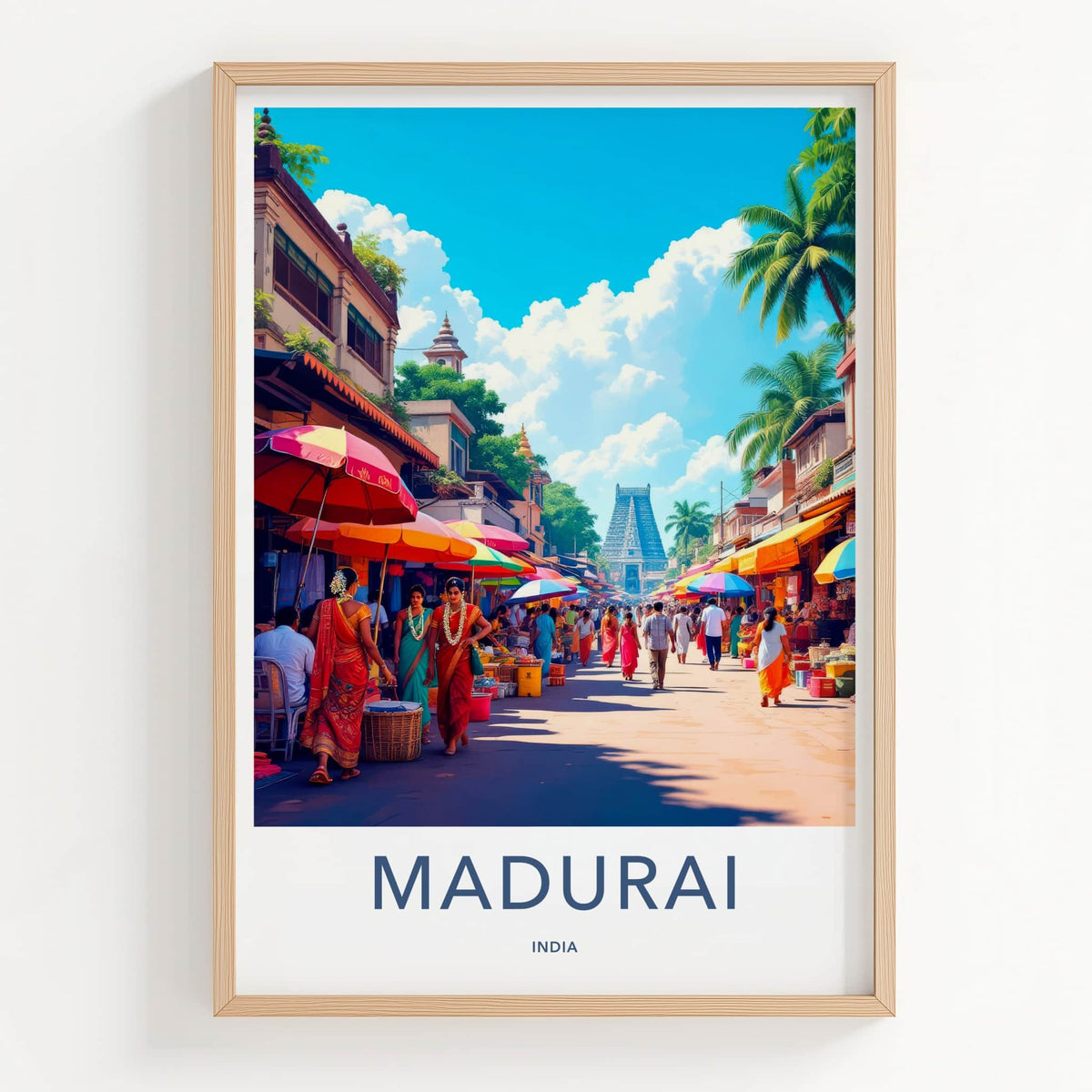 Madurai Poster - India Travel Art - Tamil Nadu Colorful Market Scene Home Decor
