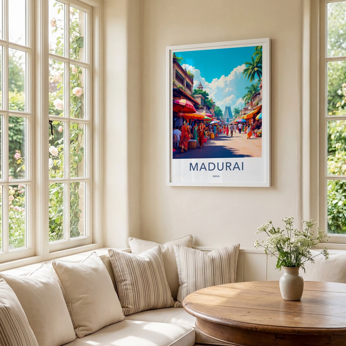 Madurai Poster - India Travel Art - Tamil Nadu Colorful Market Scene Home Decor