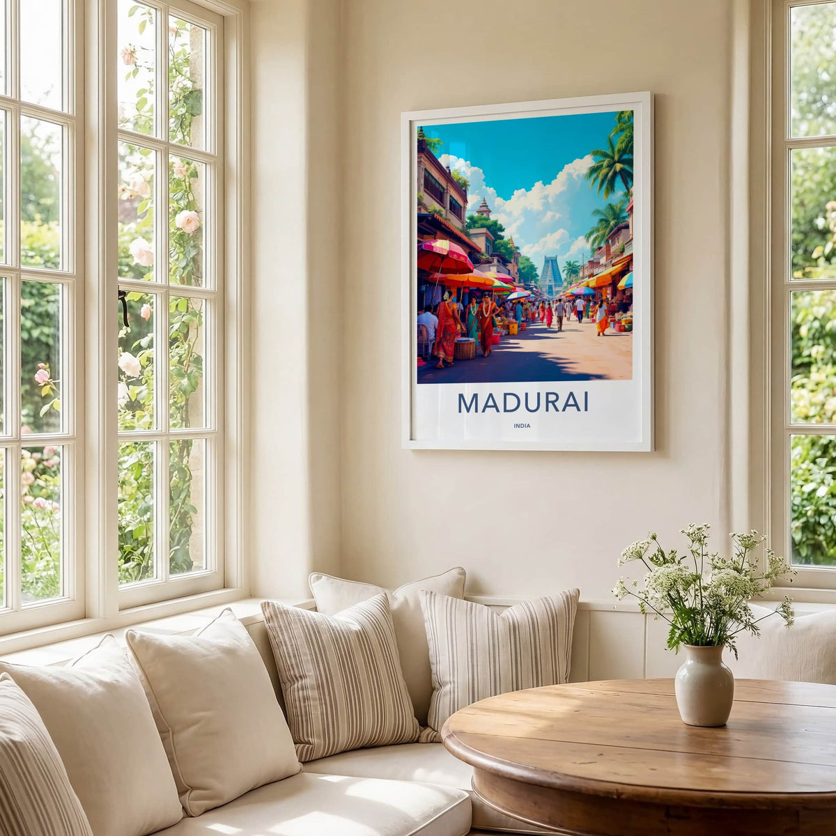 Madurai Poster - India Travel Art - Tamil Nadu Colorful Market Scene Home Decor
