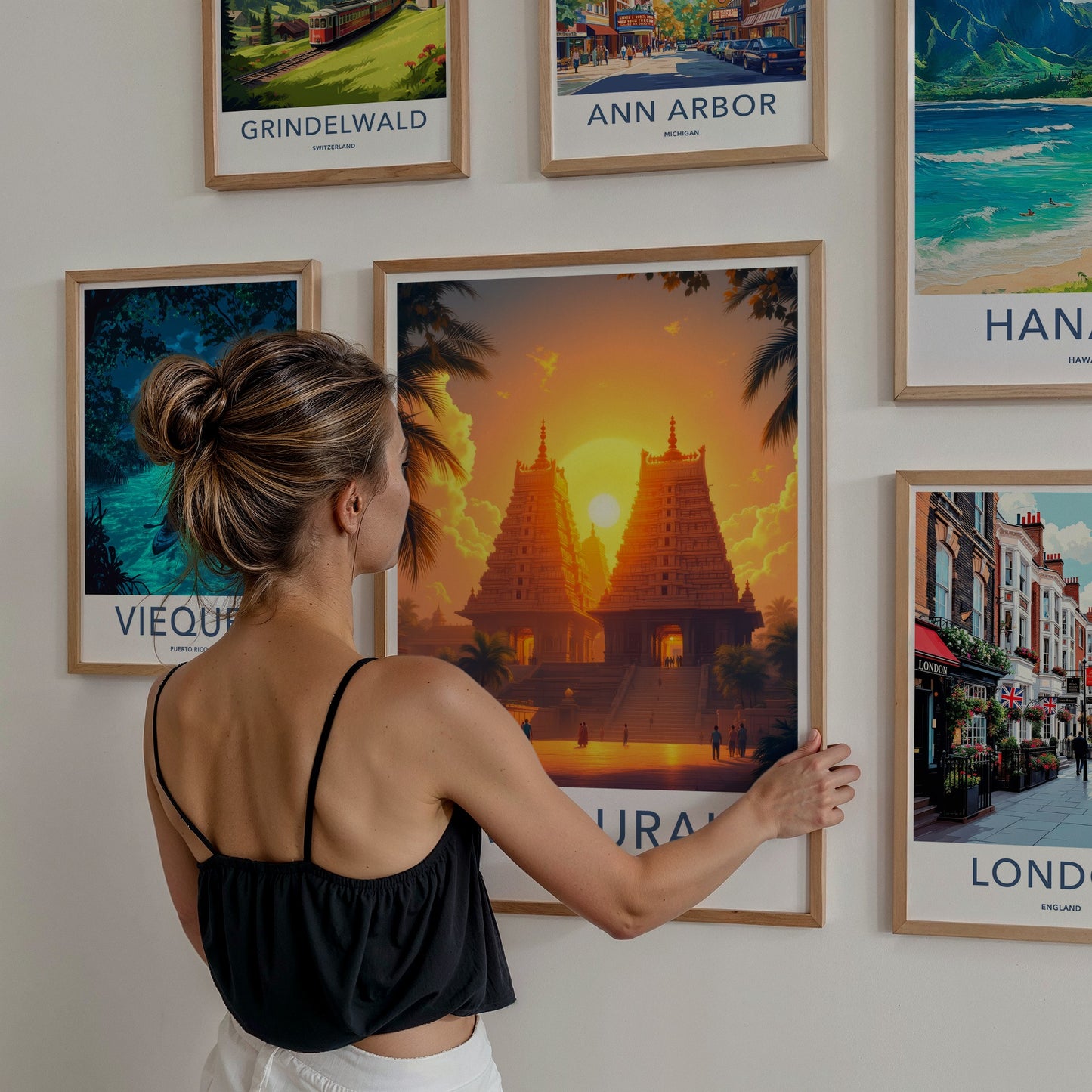 Madurai Poster - India Travel Art - Tamil Nadu Golden Temple Sunset Home Decor