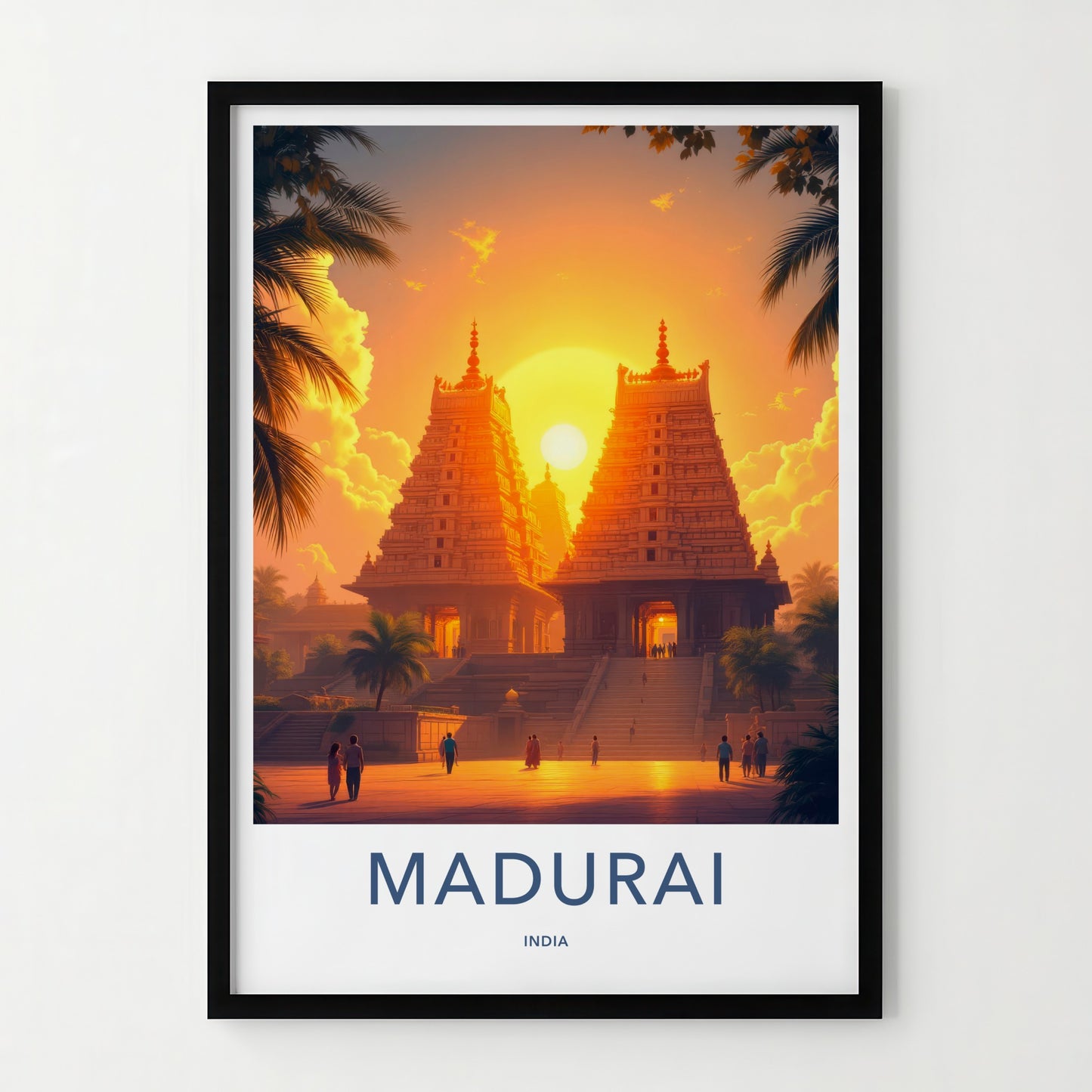 Madurai Poster - India Travel Art - Tamil Nadu Golden Temple Sunset Home Decor