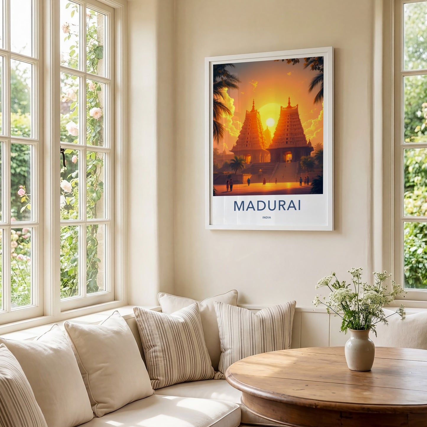 Madurai Poster - India Travel Art - Tamil Nadu Golden Temple Sunset Home Decor