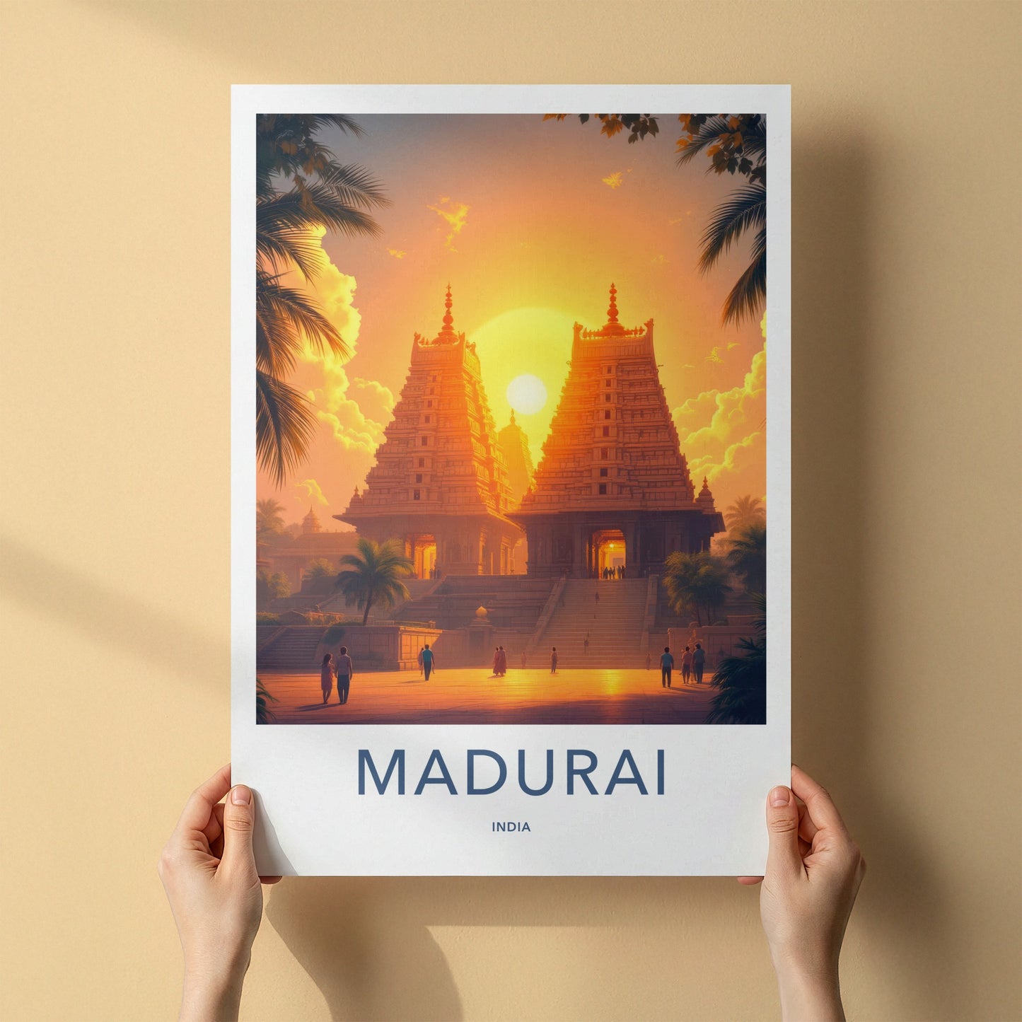Madurai Poster - India Travel Art - Tamil Nadu Golden Temple Sunset Home Decor
