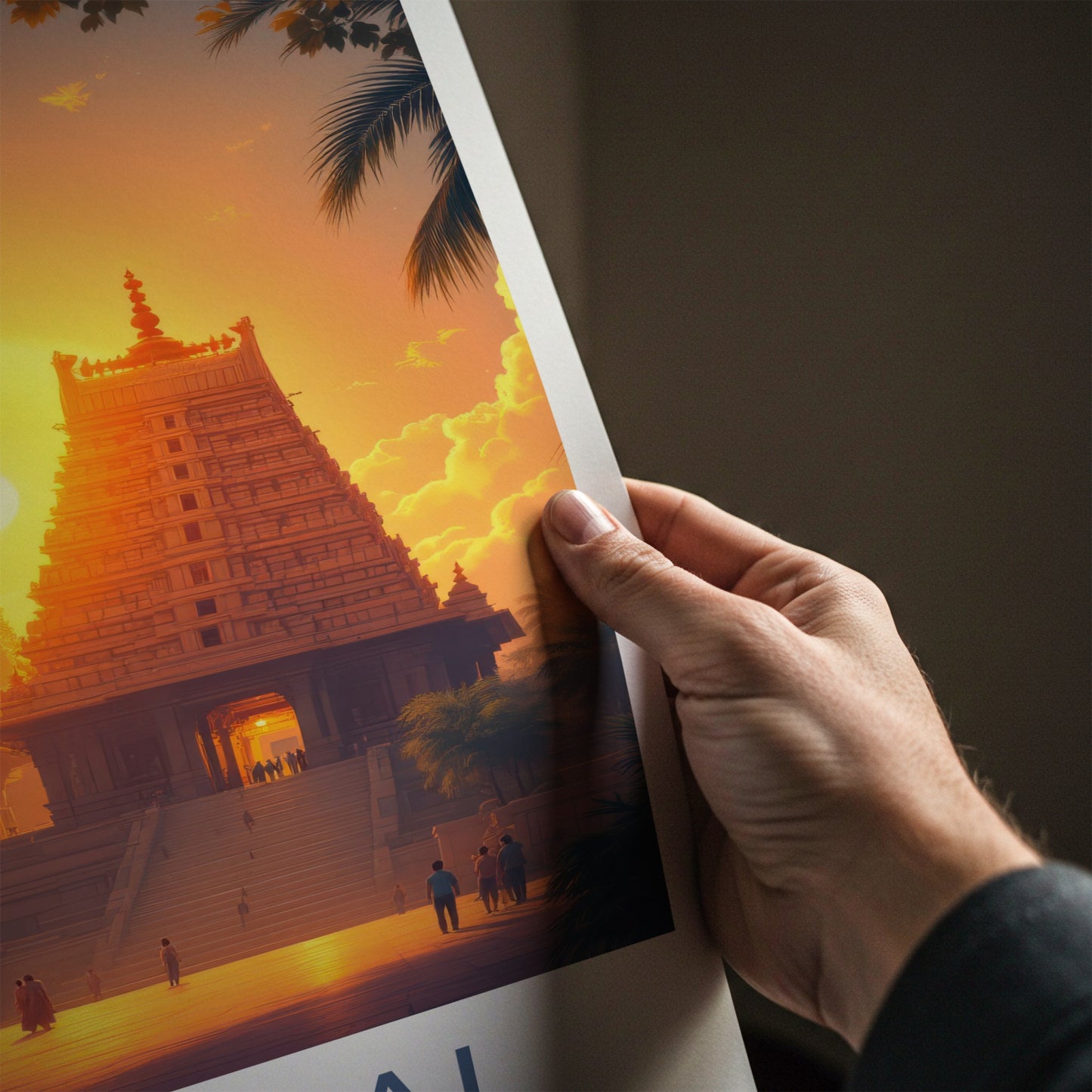 Madurai Poster - India Travel Art - Tamil Nadu Golden Temple Sunset Home Decor