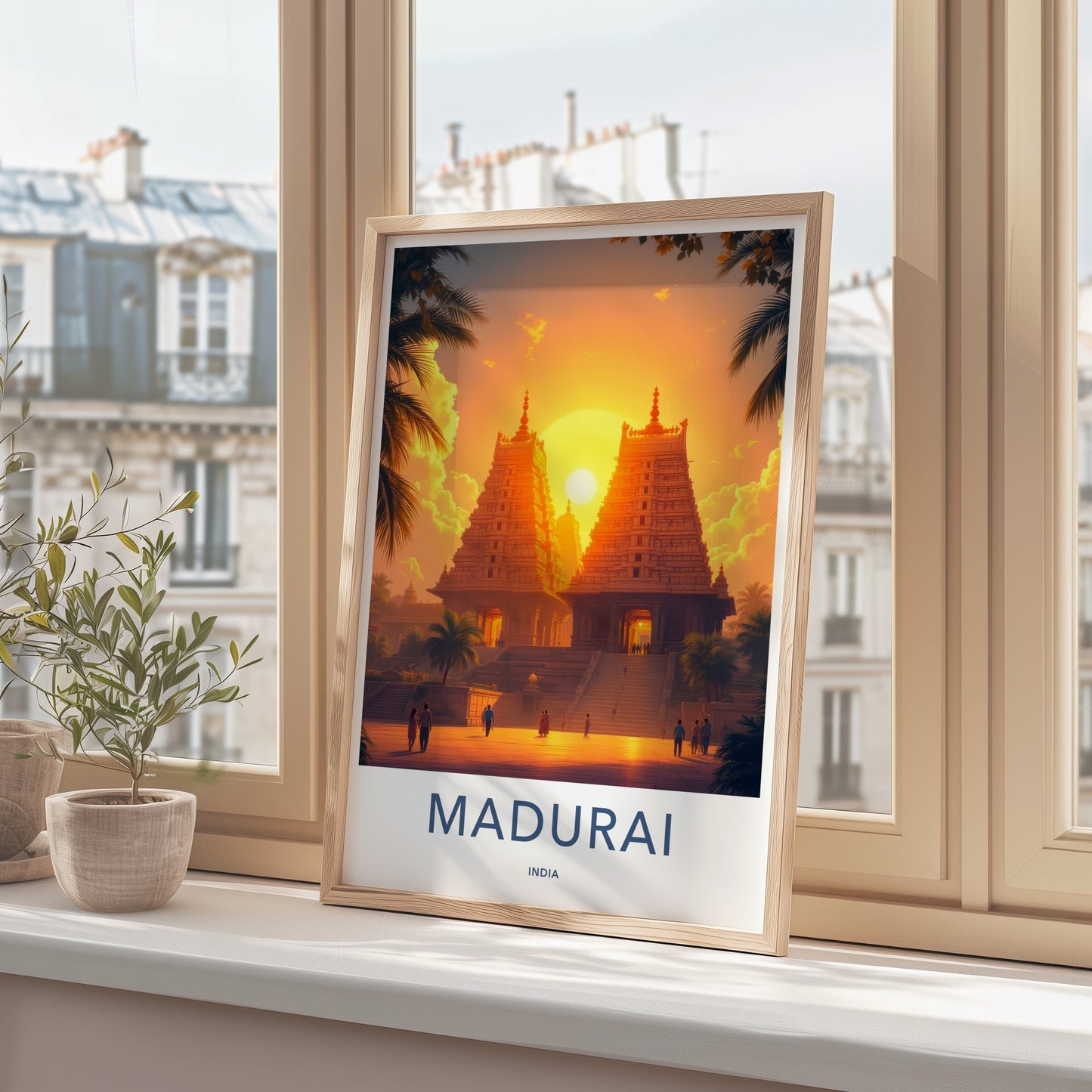 Madurai Poster - India Travel Art - Tamil Nadu Golden Temple Sunset Home Decor