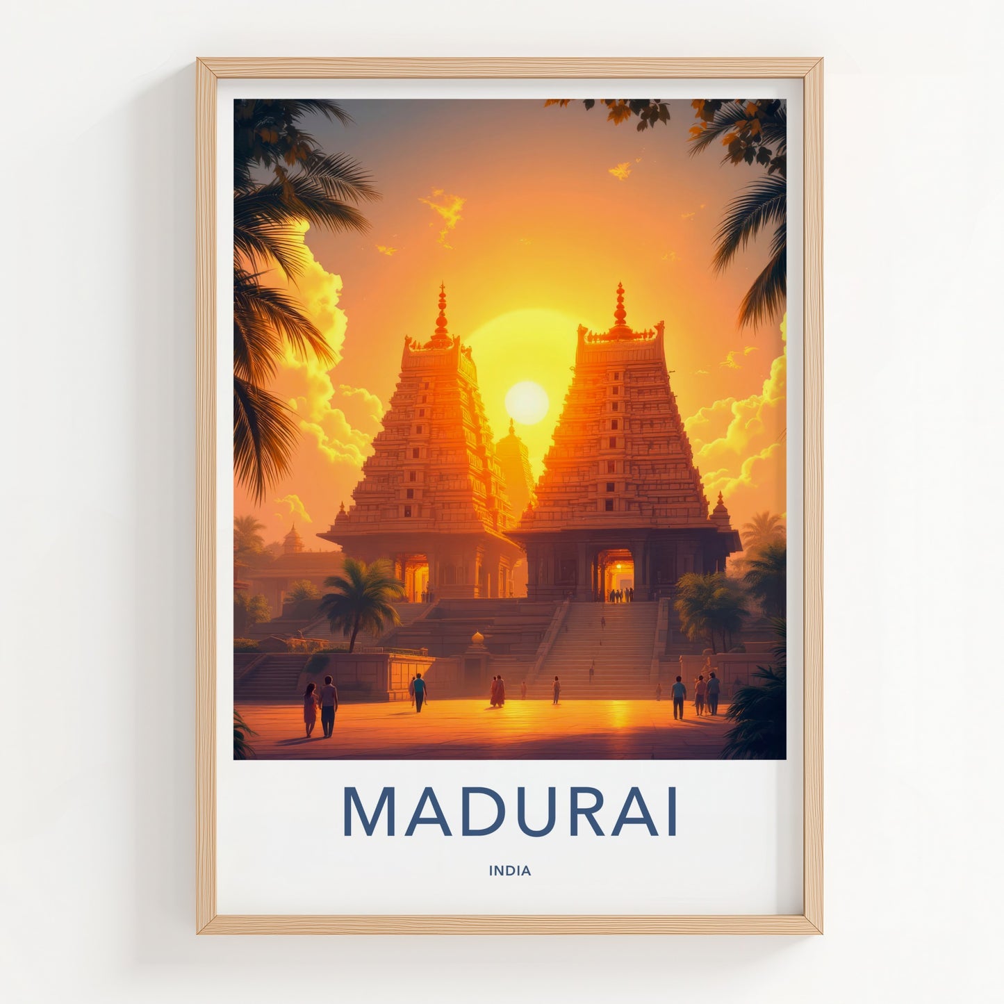 Madurai Poster - India Travel Art - Tamil Nadu Golden Temple Sunset Home Decor