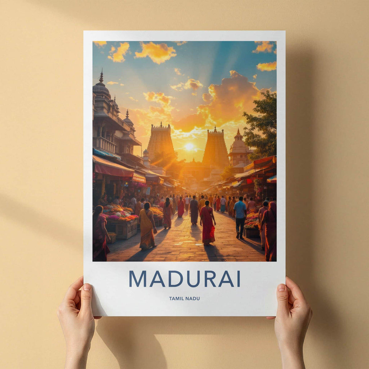 Madurai Poster - India Travel Art - Tamil Nadu Temple Sunset Wall Decor