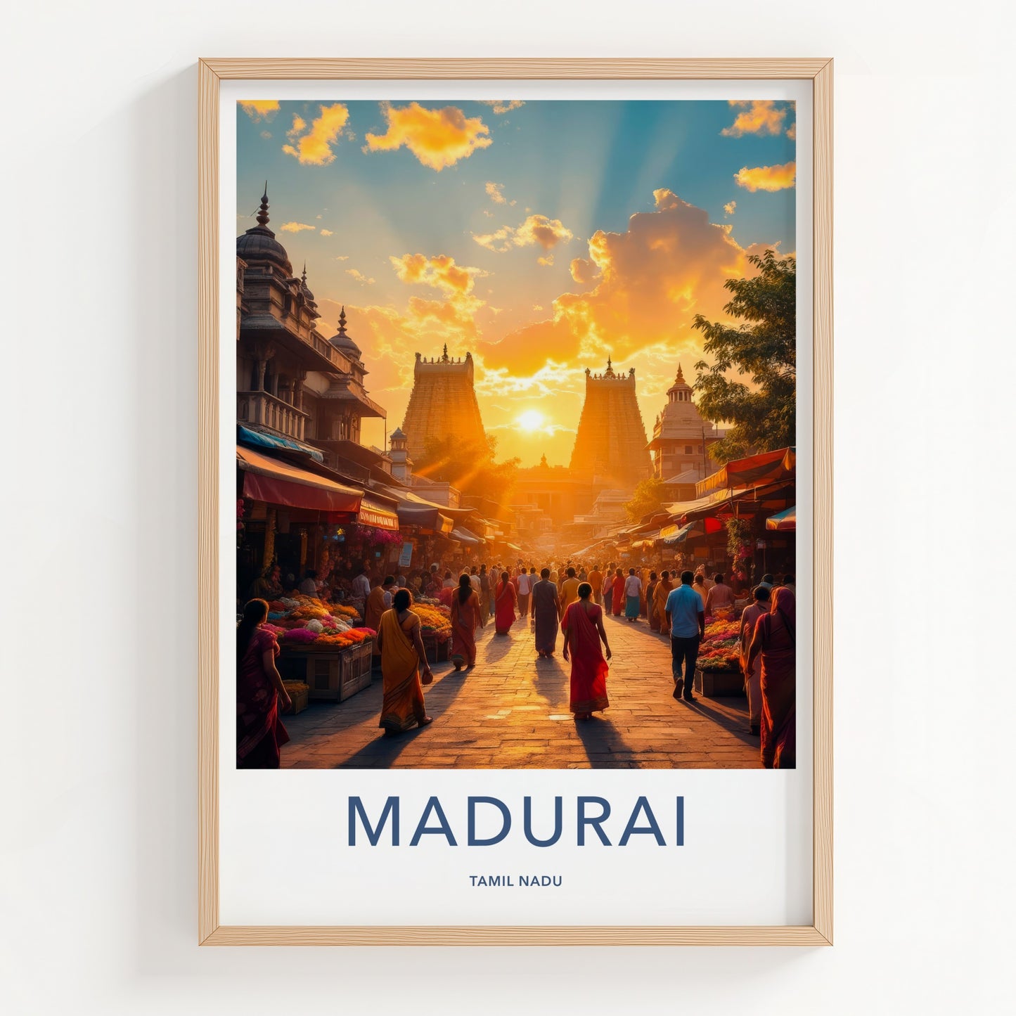 Madurai Poster - India Travel Art - Tamil Nadu Temple Sunset Wall Decor
