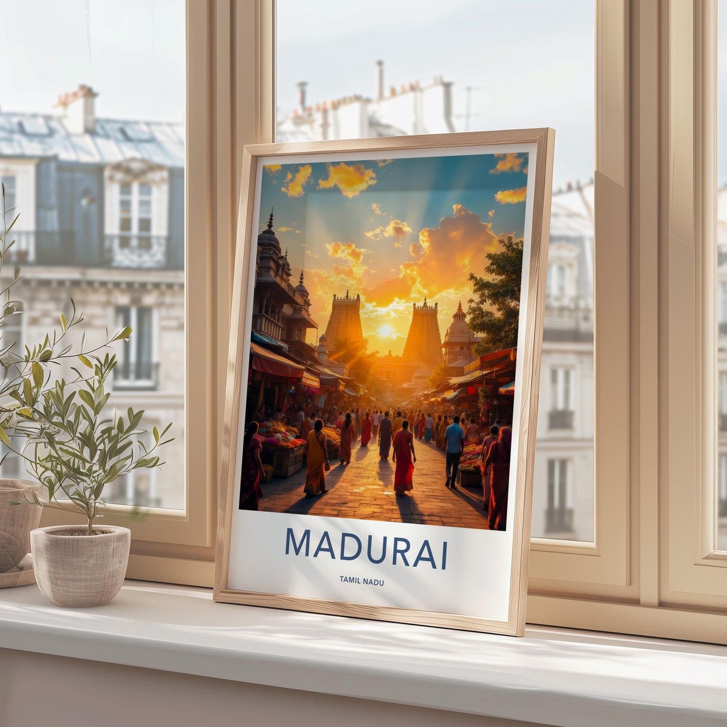 Madurai Poster - India Travel Art - Tamil Nadu Temple Sunset Wall Decor