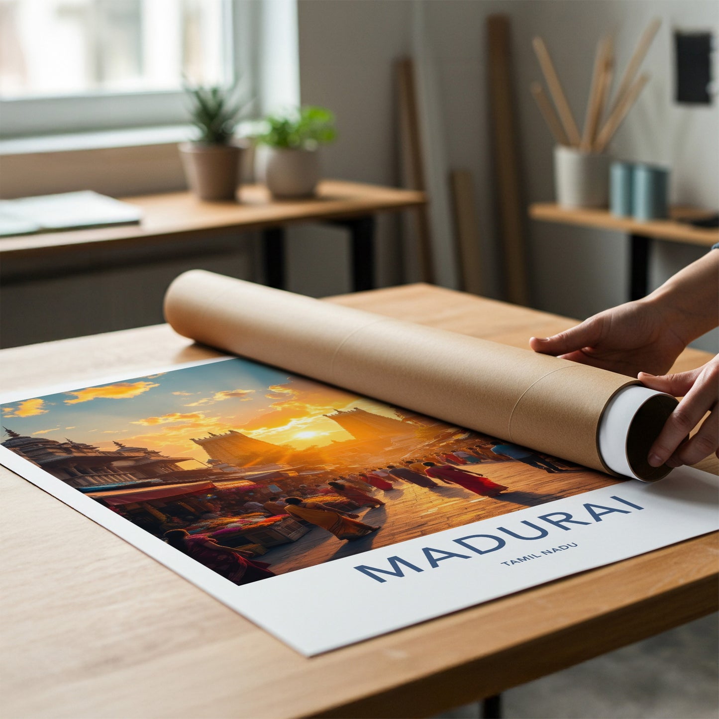 Madurai Poster - India Travel Art - Tamil Nadu Temple Sunset Wall Decor