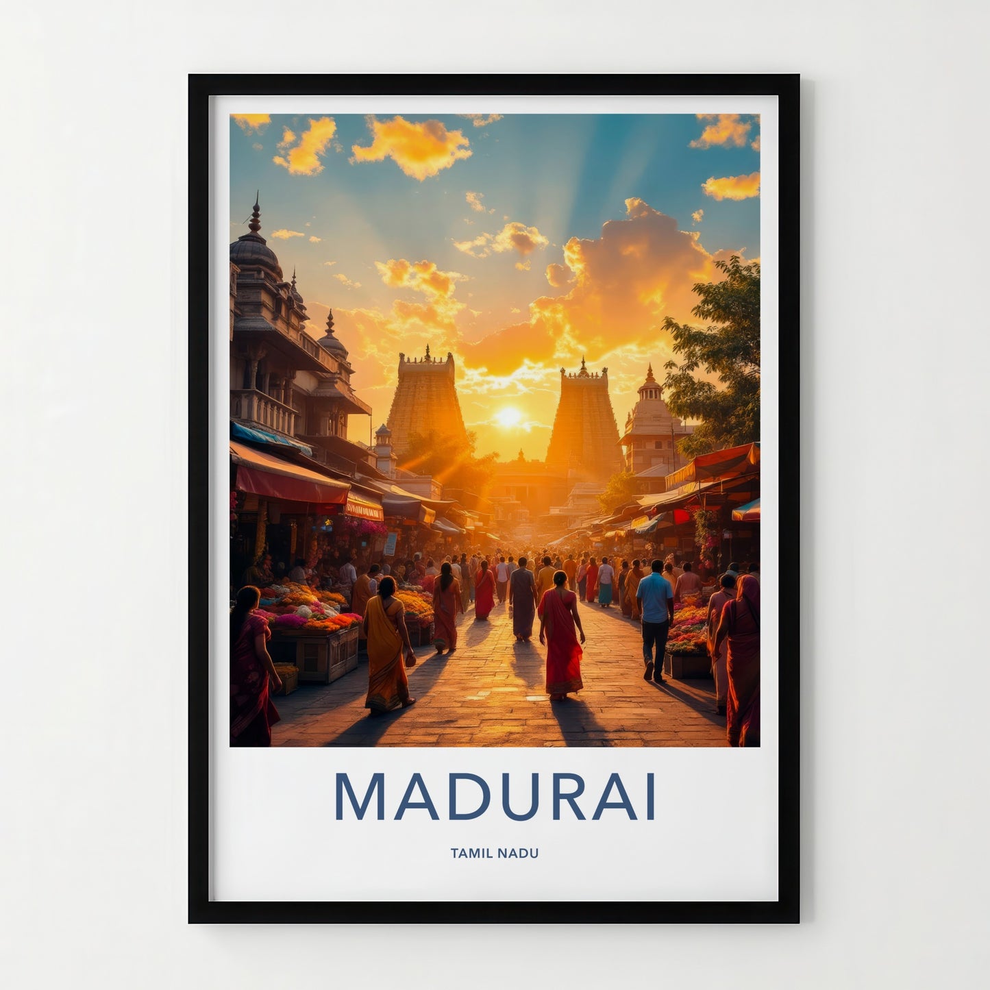 Madurai Poster - India Travel Art - Tamil Nadu Temple Sunset Wall Decor
