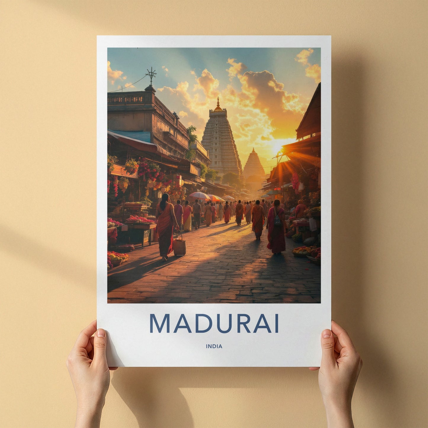 Madurai Poster - India Travel Art - Tamil Nadu Vibrant Street Sunset Home Decor