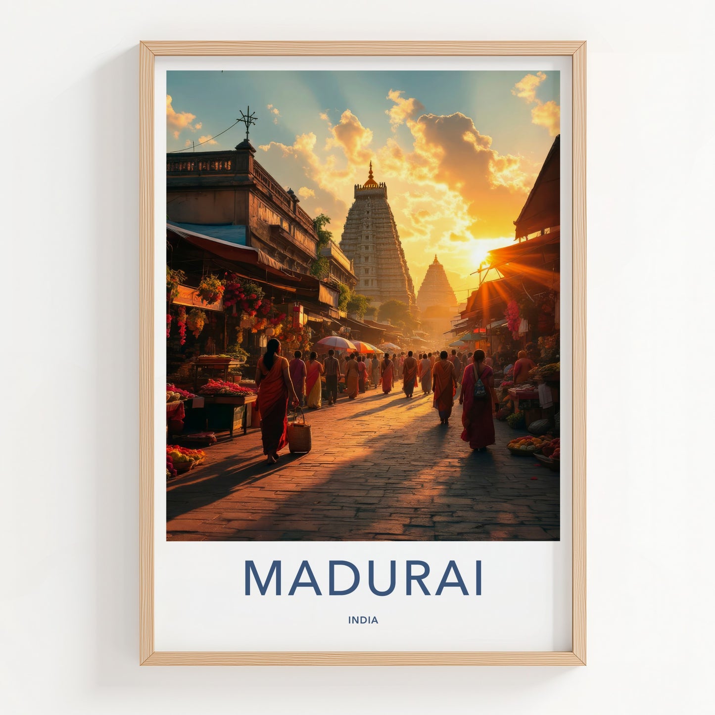 Madurai Poster - India Travel Art - Tamil Nadu Vibrant Street Sunset Home Decor