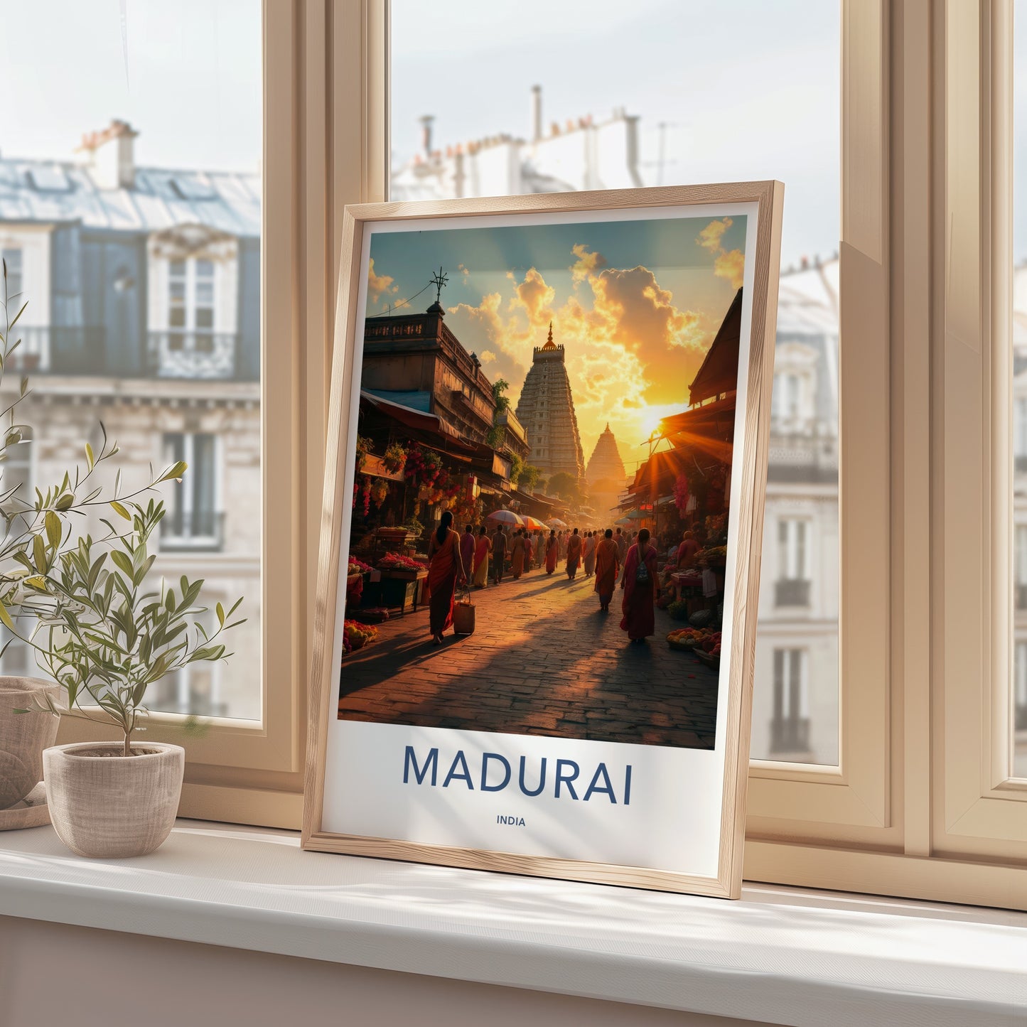 Madurai Poster - India Travel Art - Tamil Nadu Vibrant Street Sunset Home Decor