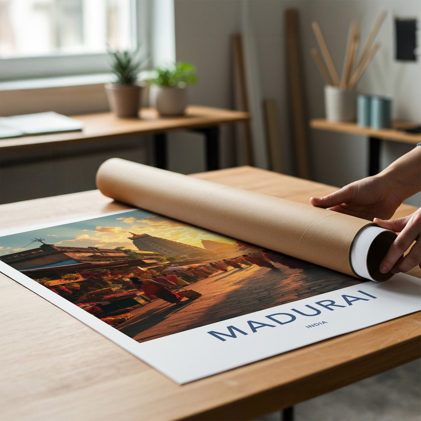 Madurai Poster - India Travel Art - Tamil Nadu Vibrant Street Sunset Home Decor